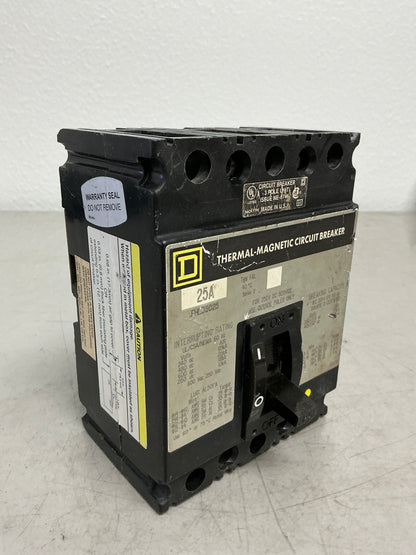Used Square D FHL36025 3 Pole, 25 Amps, 600 Volts