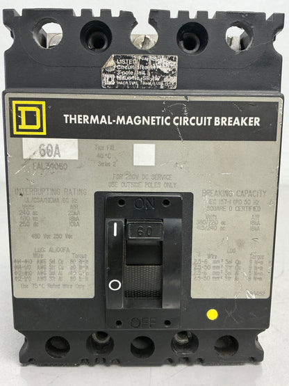 *CHIPPED* Used Square D FAL34060 3 Pole, 60 Amps, 480 Volts