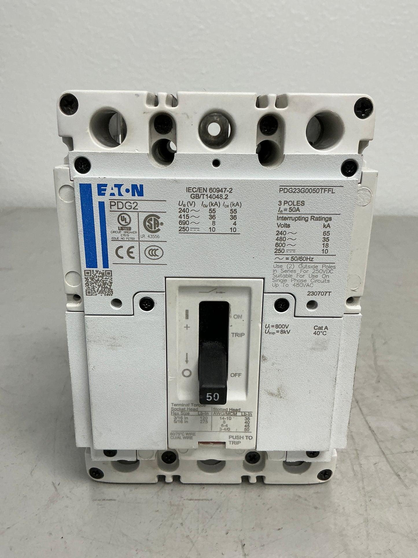Used Eaton PDG23G0050TFFL 3 Poles, 50 Amps