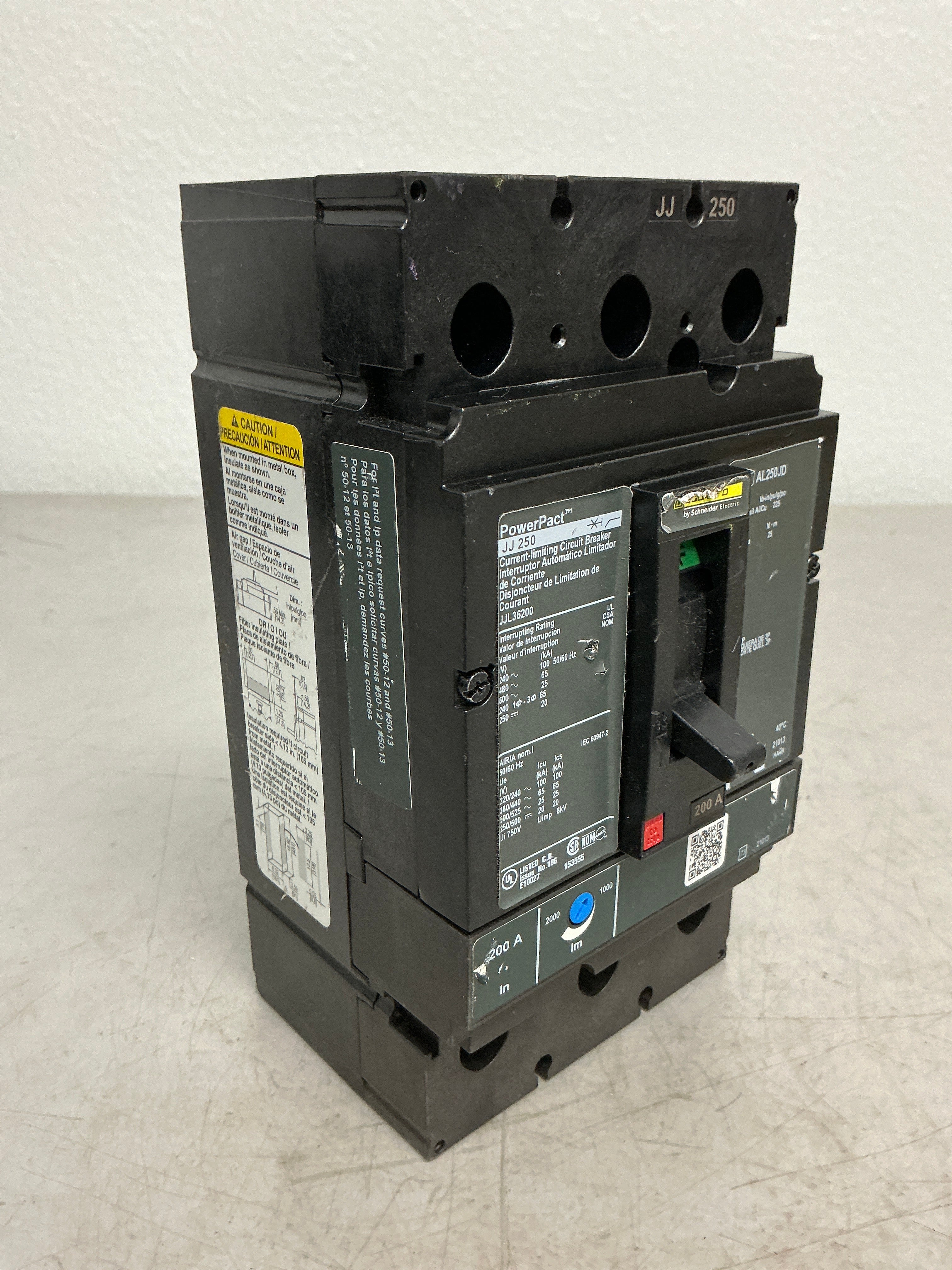 Used Square D JJL36200 3 Pole, 200 Amps, 600 Volts Circuit Breaker