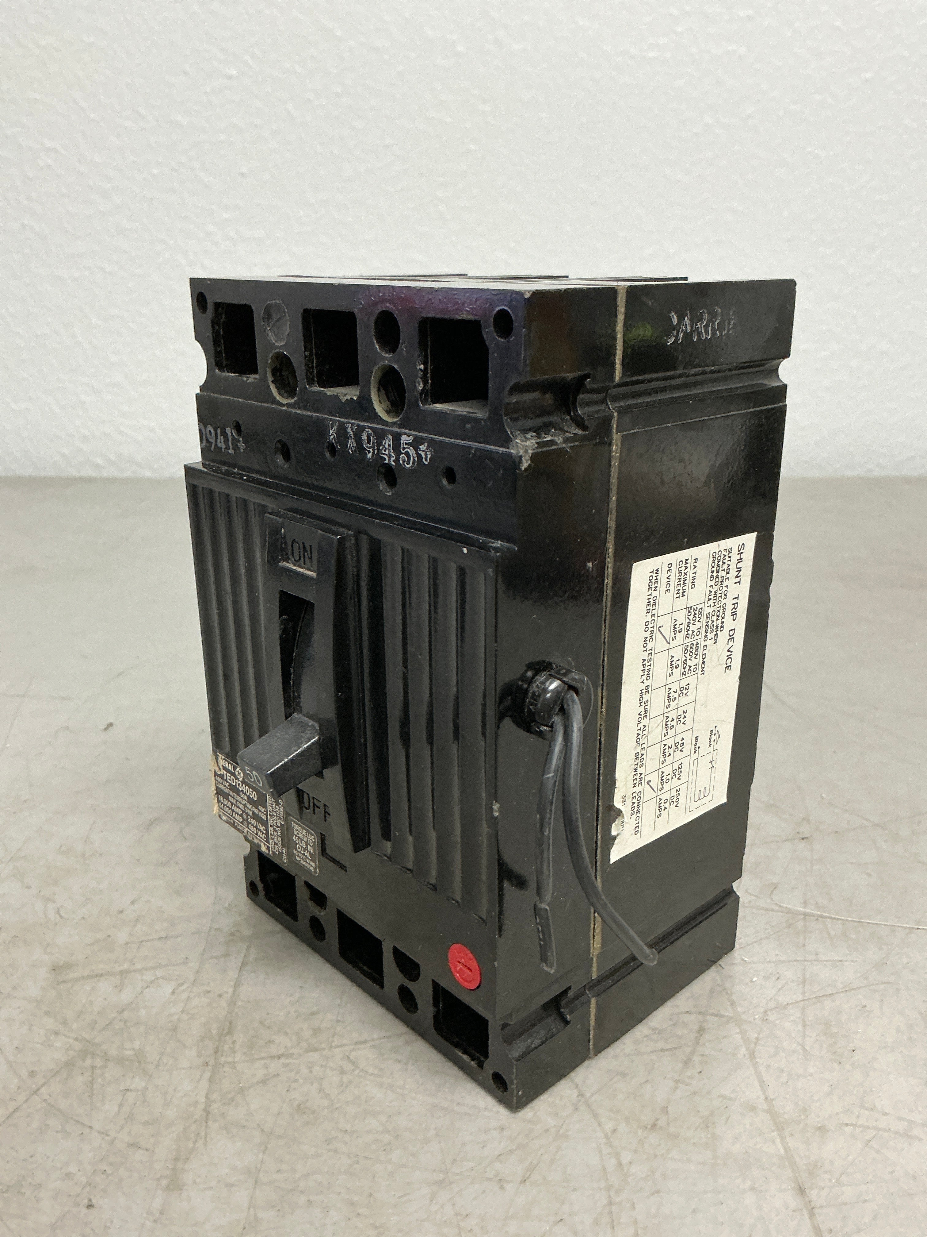Used TED134050 3 Pole, 50 Amps, 480 Volts Circuit Breaker