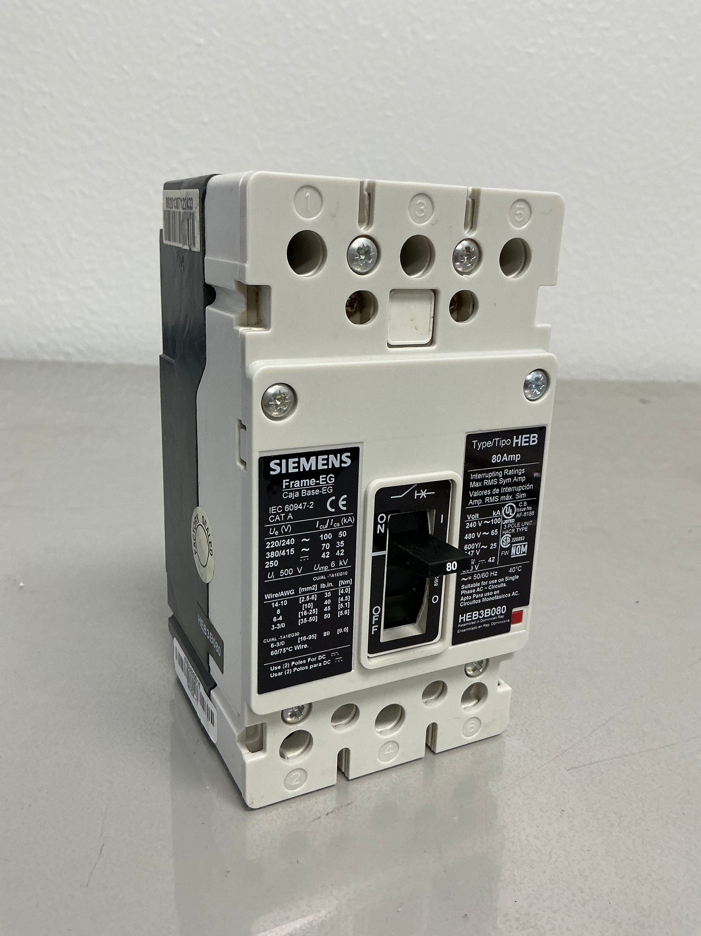 New Siemens HEB3B080B 80 Amps, 3 Pole, 480 Volts