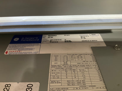 Used GE AQU3302RCX Panelboard 225 Amp Main Lug 208/120 Volt 30 Circuit 3 Phase 4 Wire (item#p2)