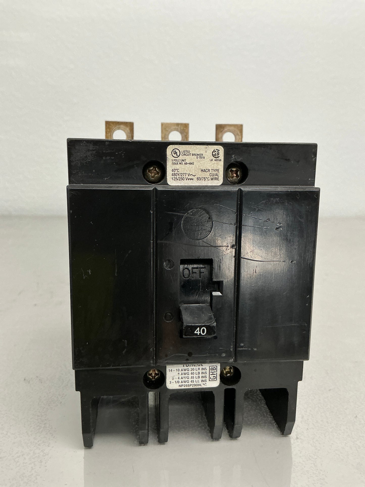 Used GHB3040 3 Pole, 40Amps, 277/480 Volts