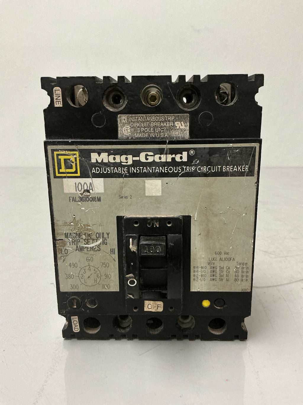 Used Square D FAL3610018M 3 Pole, 100 Amps, 600 Volts Circuit Breaker