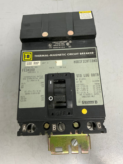 Used Square D FC34100 3 Pole, 100 Amps, 600 Volts