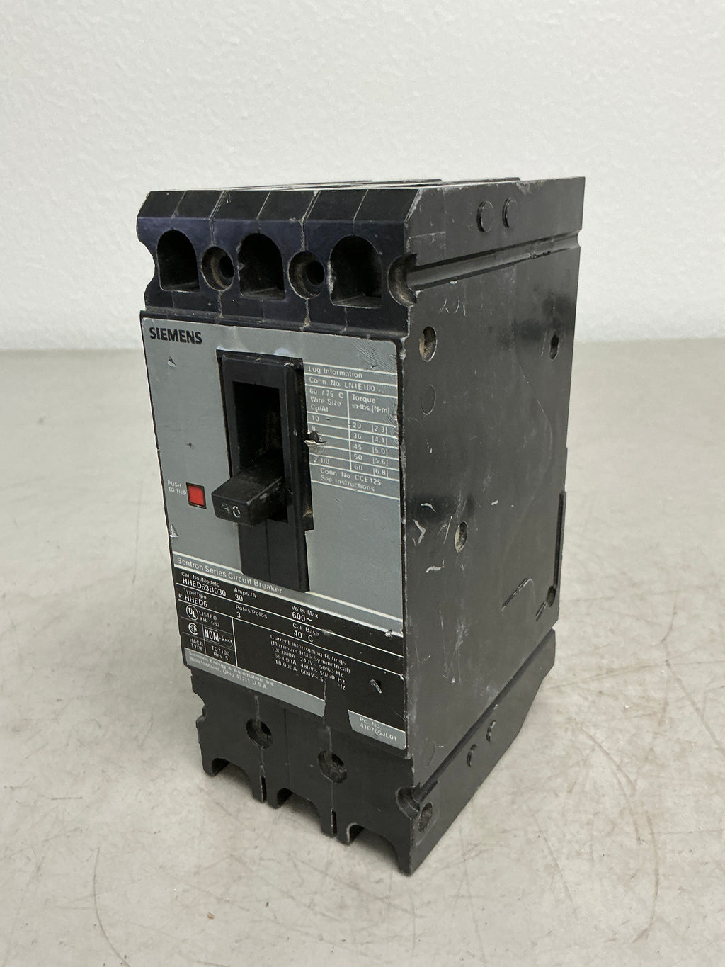 Used Siemens HHED63B030 3 Pole, 30 Amps, Circuit Breaker