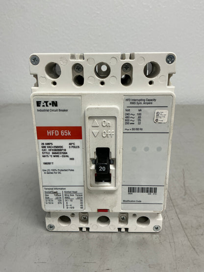 New Eaton HFD3020BP10 3 Poles, 20 Amps, 600 Volts