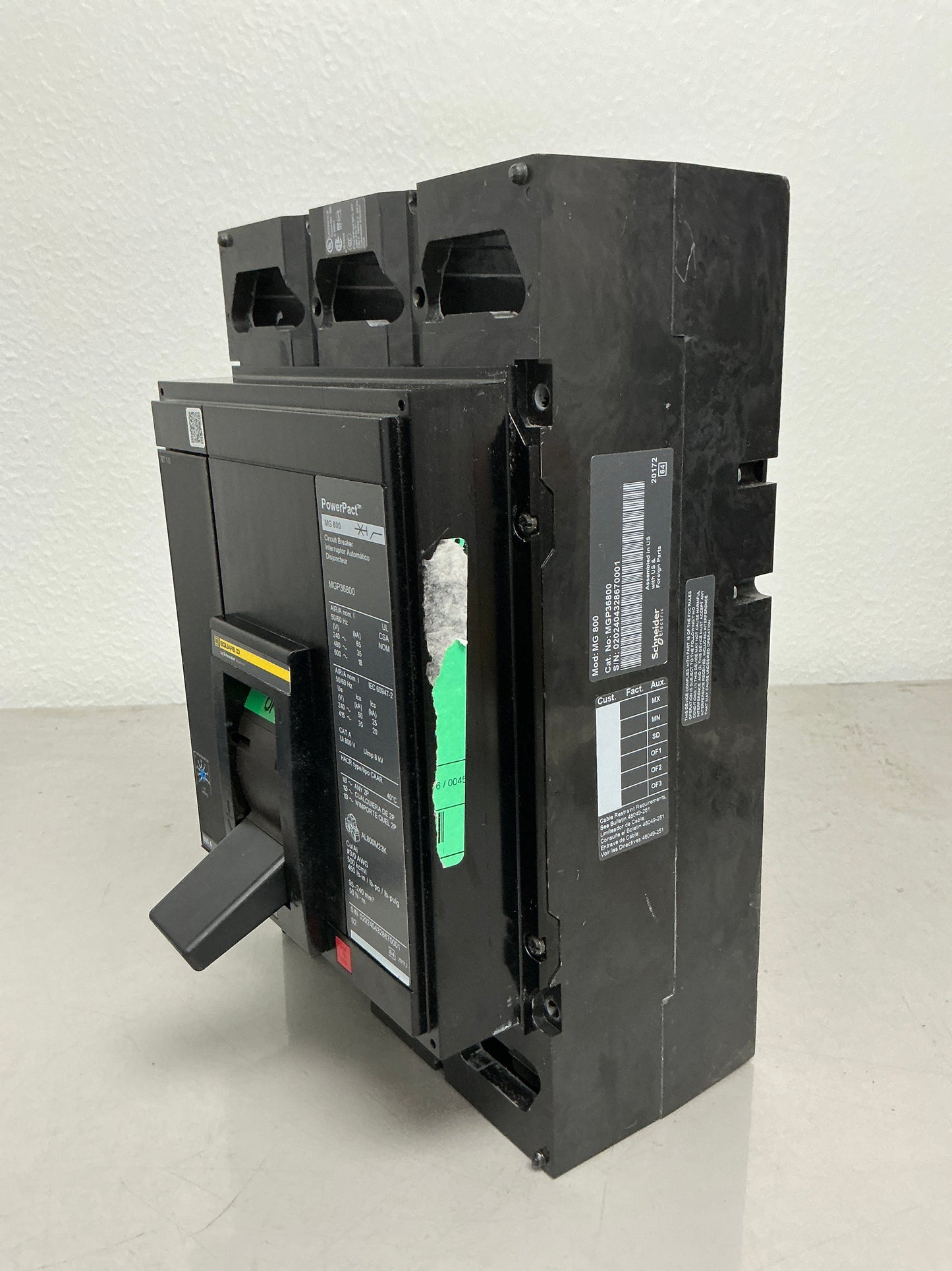 Used Square D MGP36800 3 Pole, 800 Amps, 480 Volts