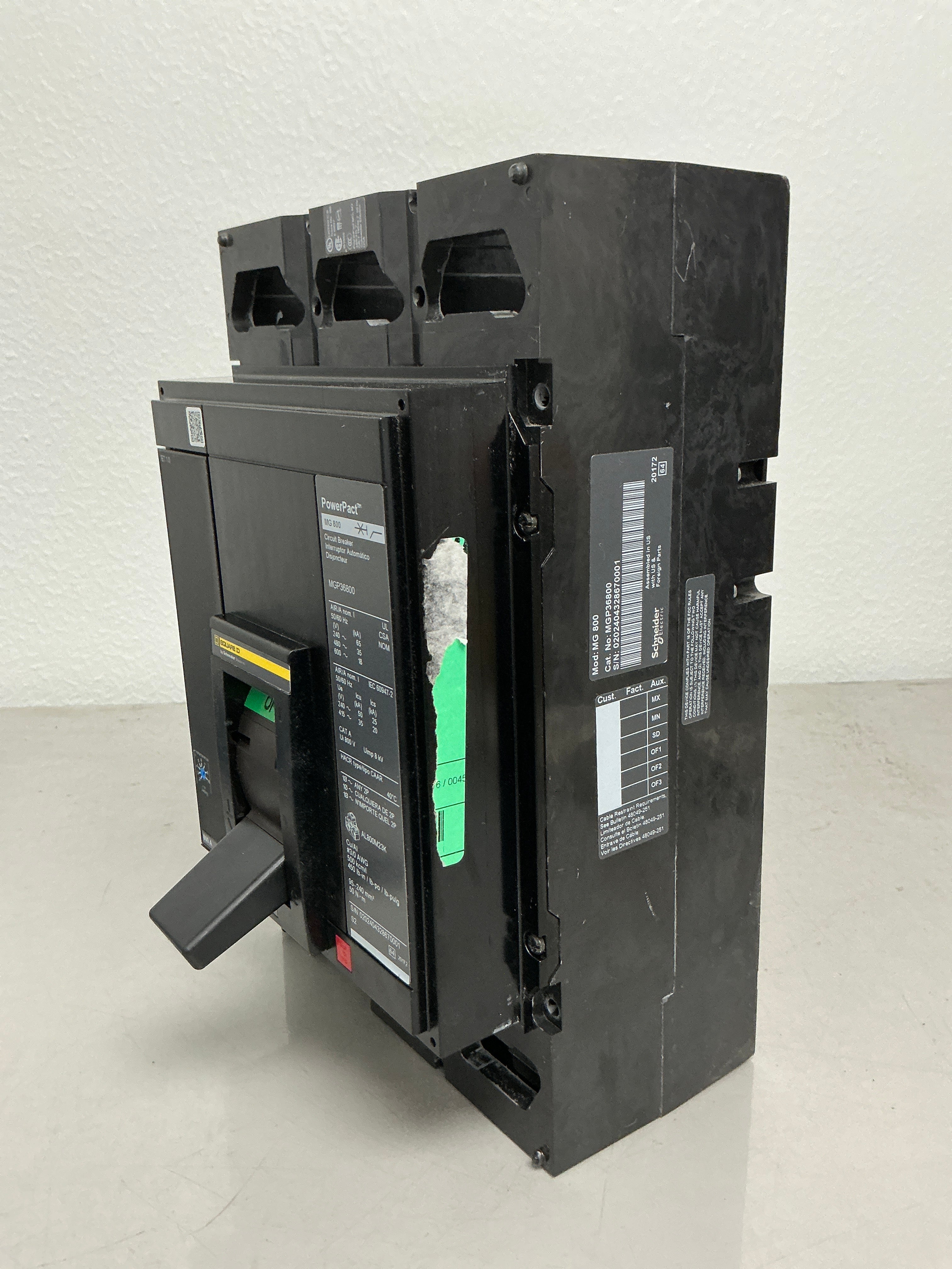 Used Square D MGP36800 3 Pole, 800 Amps, 480 Volts
