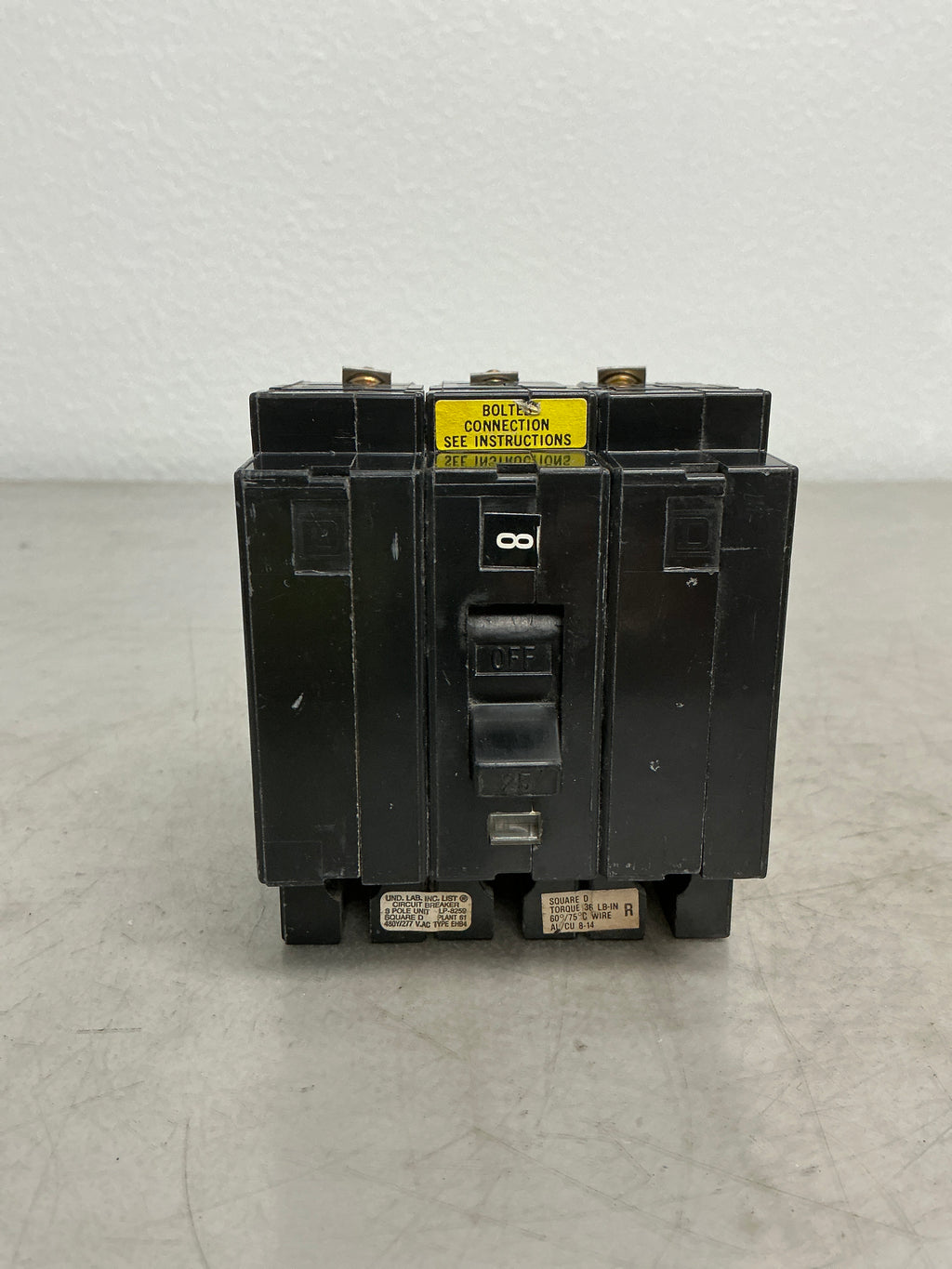 Used Square D EHB34025 3 Pole, 25 Amps, 480 Volts Circuit Breaker