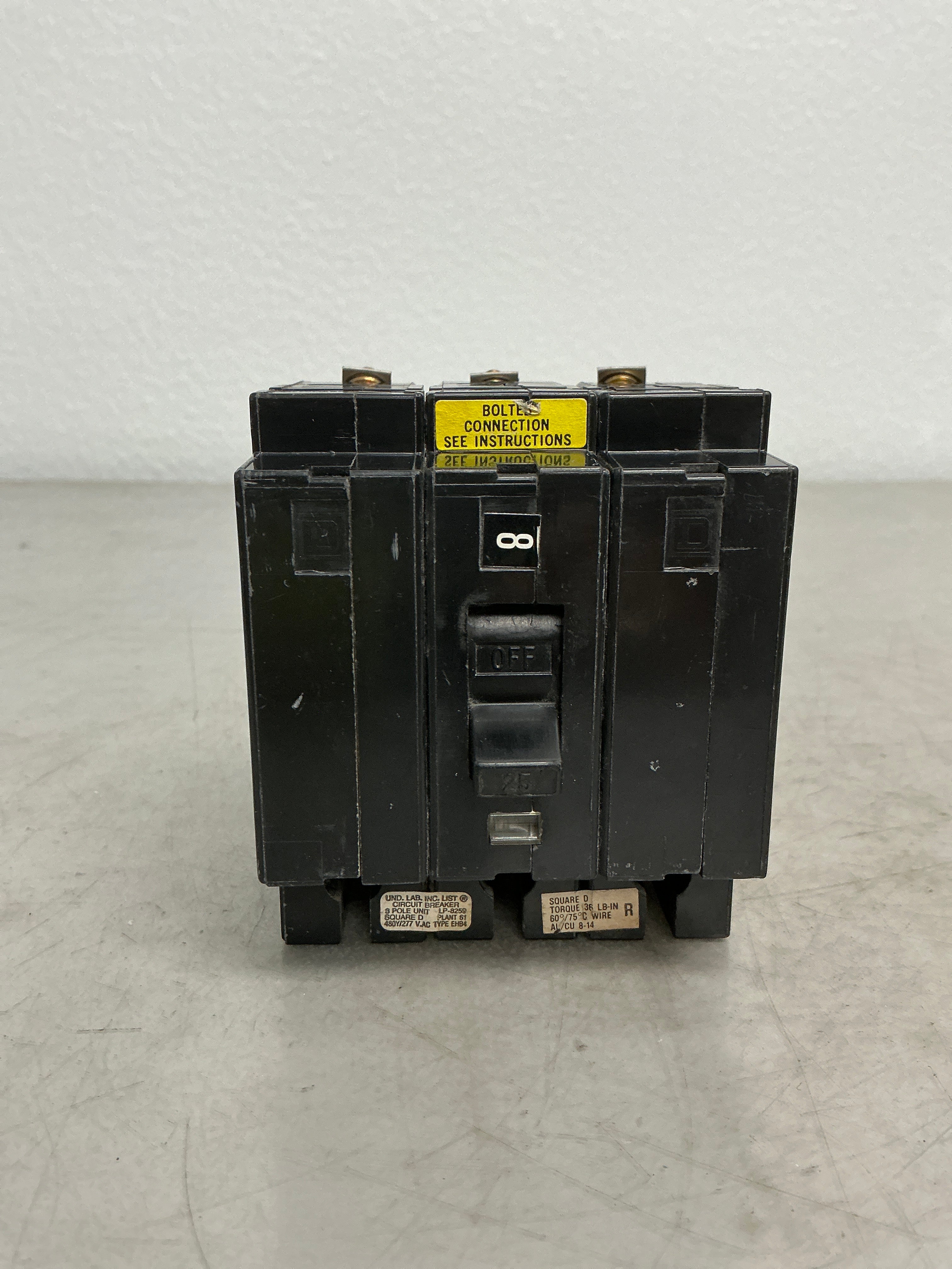 Used Square D EHB34025 3 Pole, 25 Amps, 480 Volts Circuit Breaker