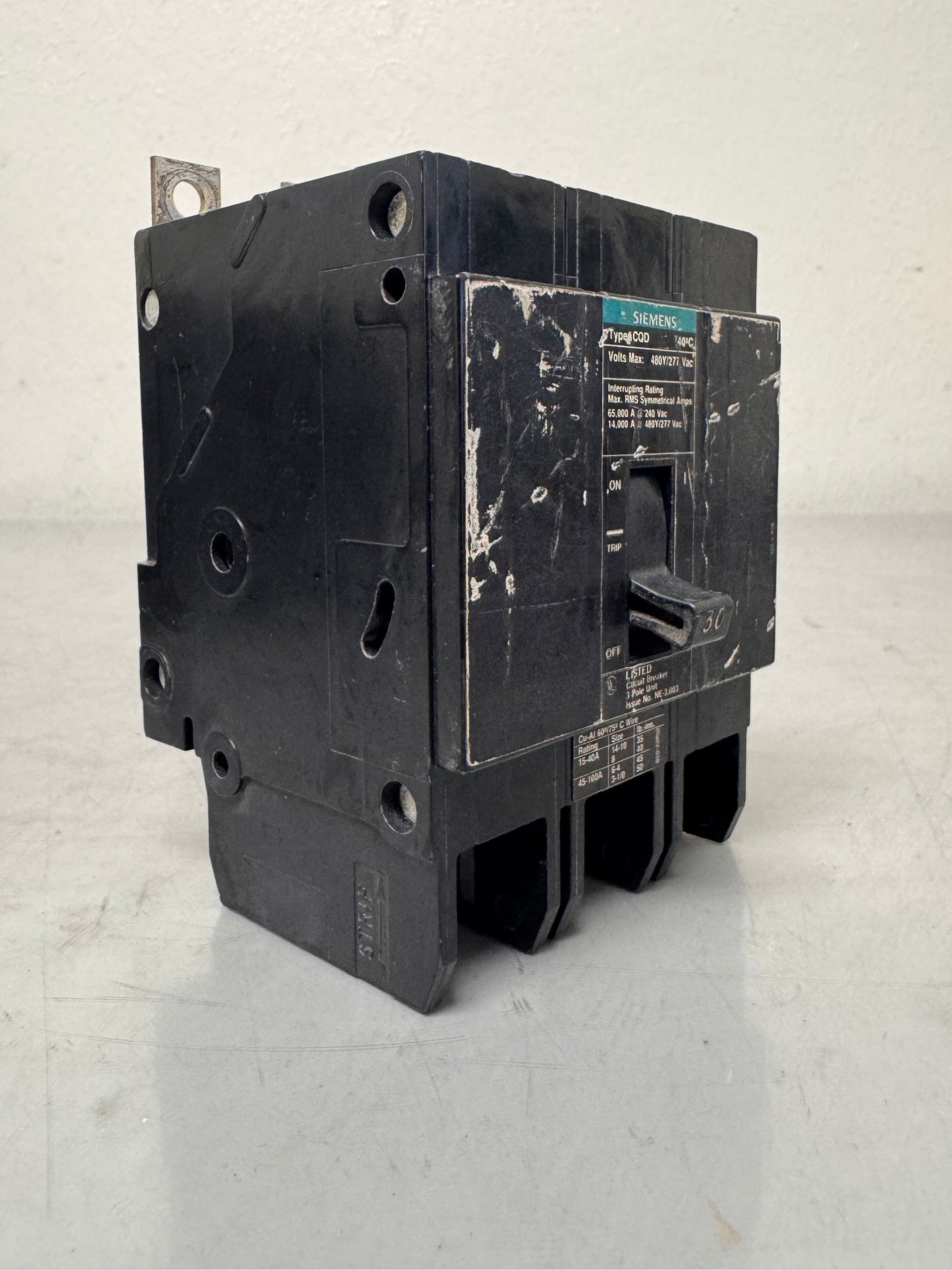Used Siemens BQD330 30 Amp, 3 Pole, 480 Volt Breaker