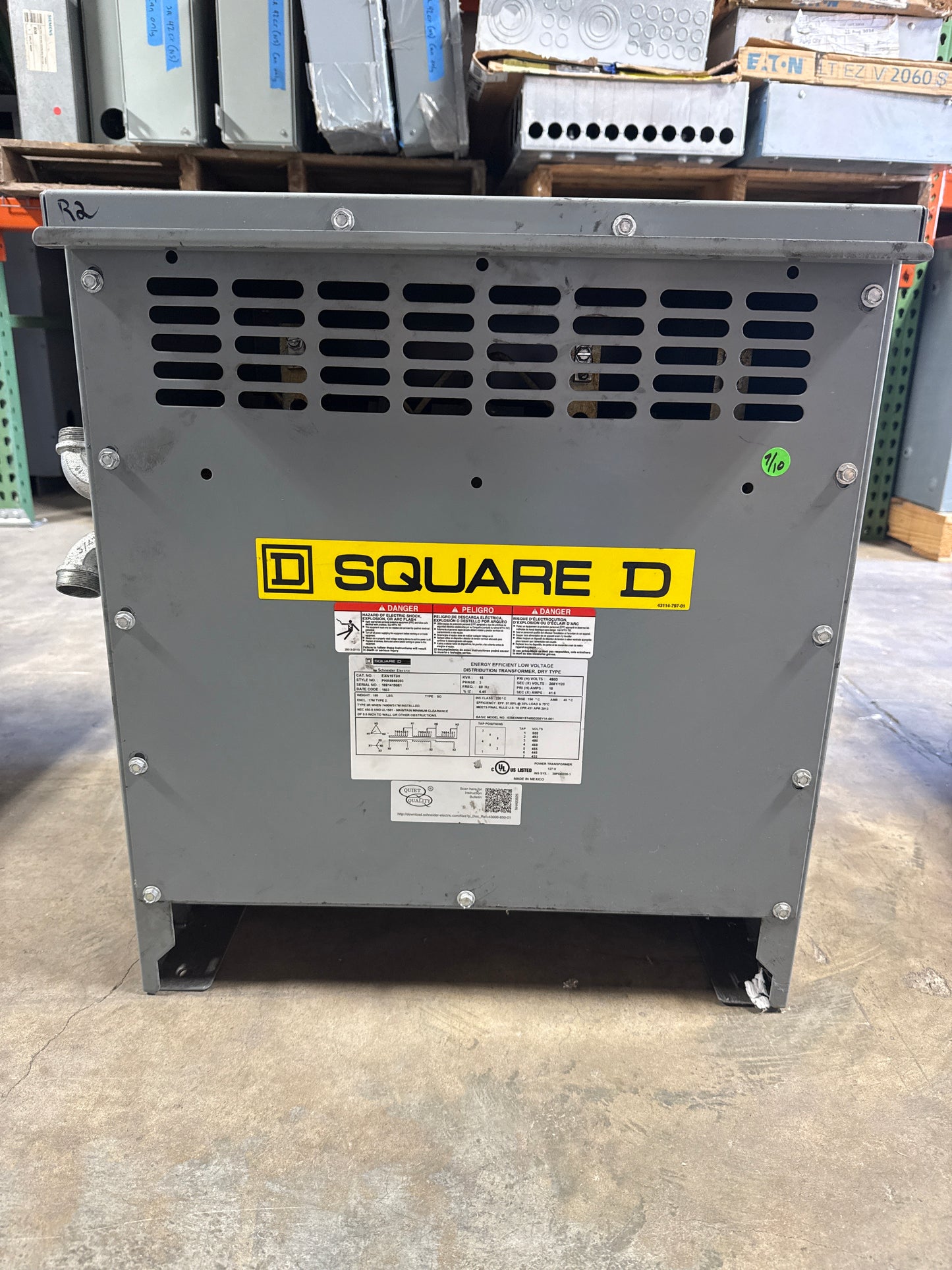 15 KVA  Square D Transformer, Primary 480, Seconday 208/120 Volts (item#t3)