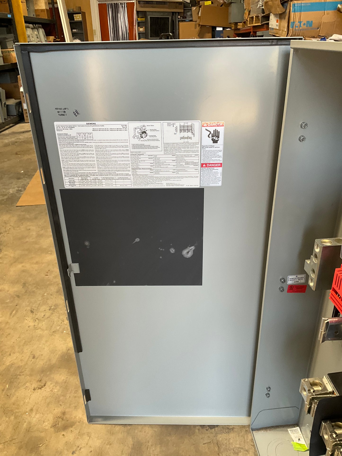 Used Siemens GF326NRA Disconnect 600 Amp 240 Volt Fusible Outdoor 3R