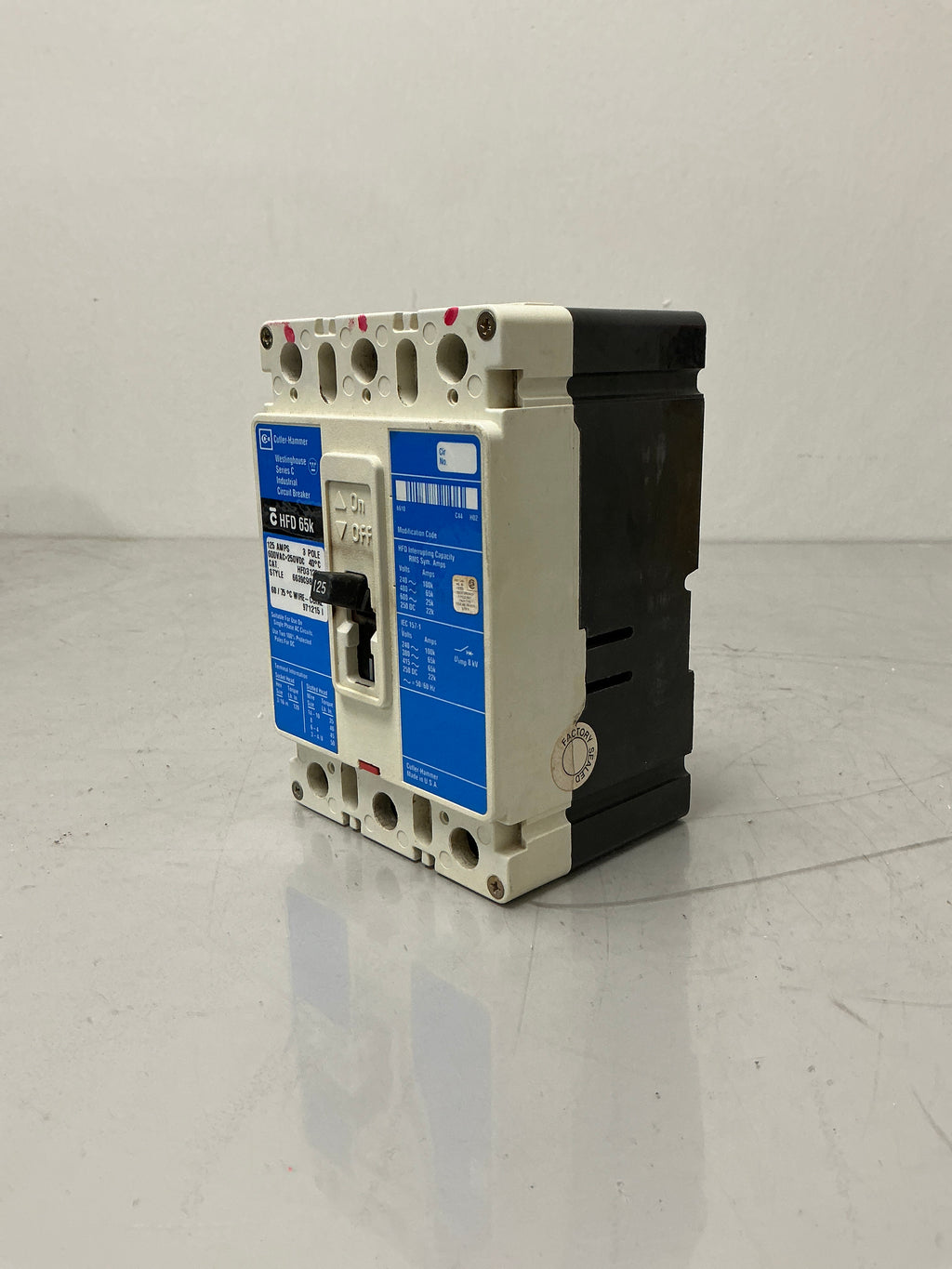 Used Cutler-Hammer HFD3125L 3 Pole, 125 Amps, Circuit Breaker