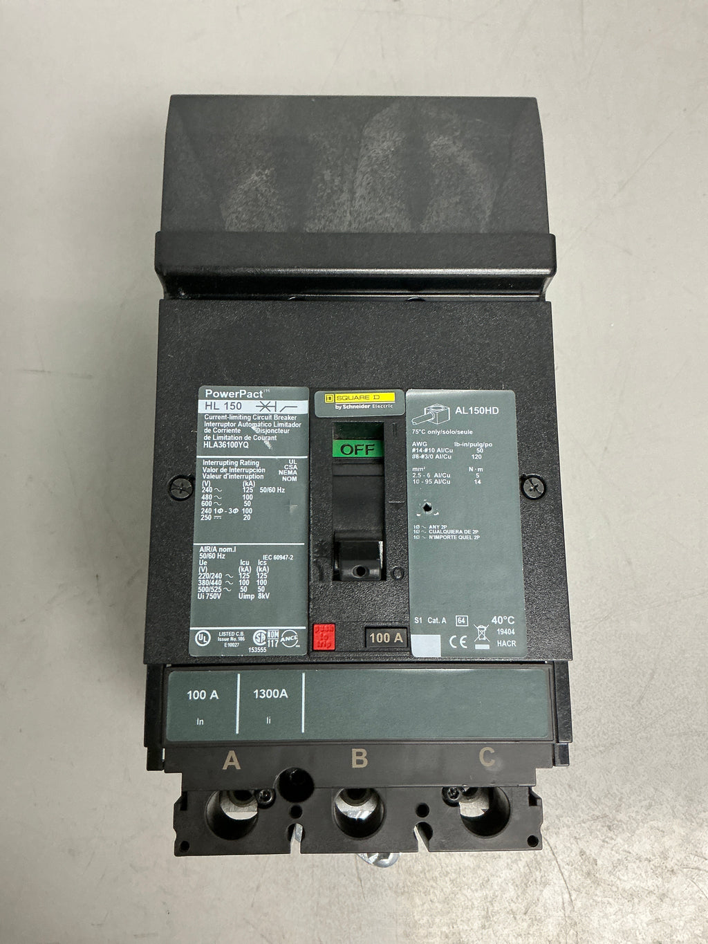 Used Square D HLA36100YQ 3 Pole, 100 Amps