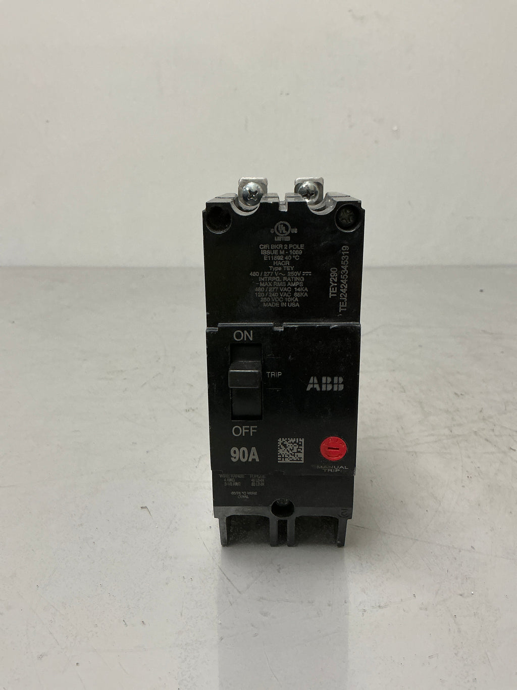 Used ABB TEY290 2 Pole, 90 Amps, 480 Volts Circuit Breaker