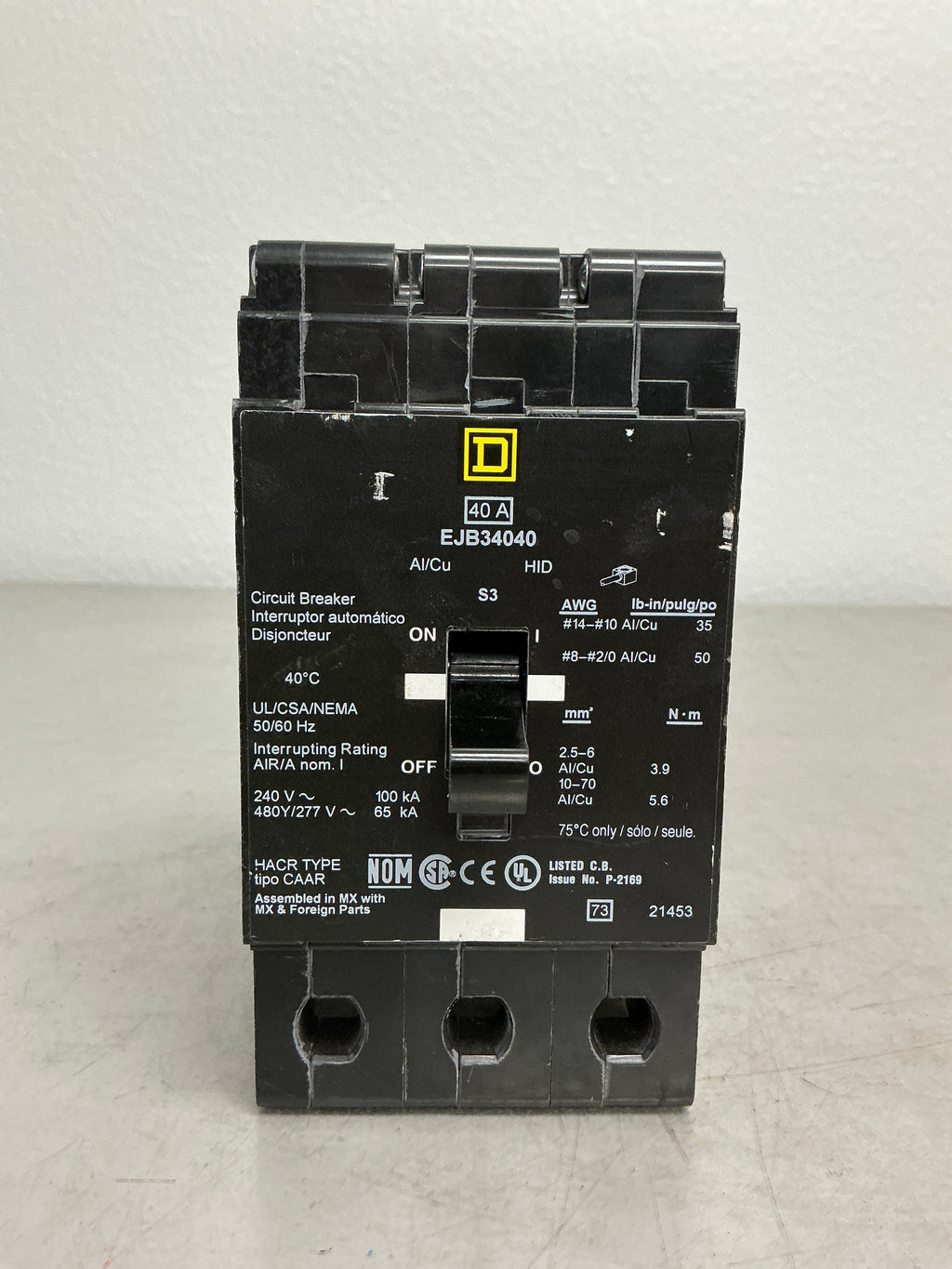 New Square D EJB34040 3 Poles, 40 Amps, 480 Volts