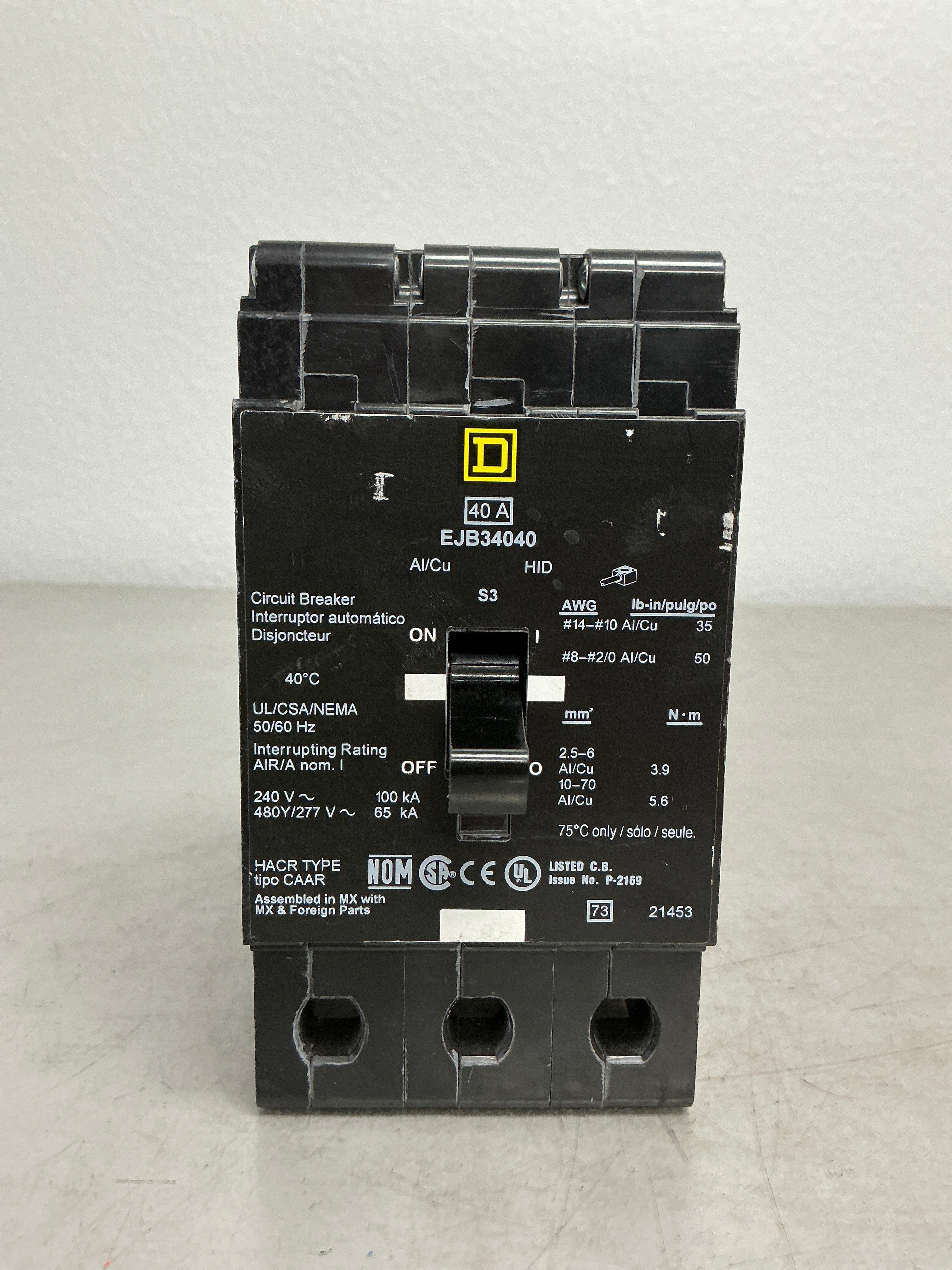 New Square D EJB34040 3 Poles, 40 Amps, 480 Volts