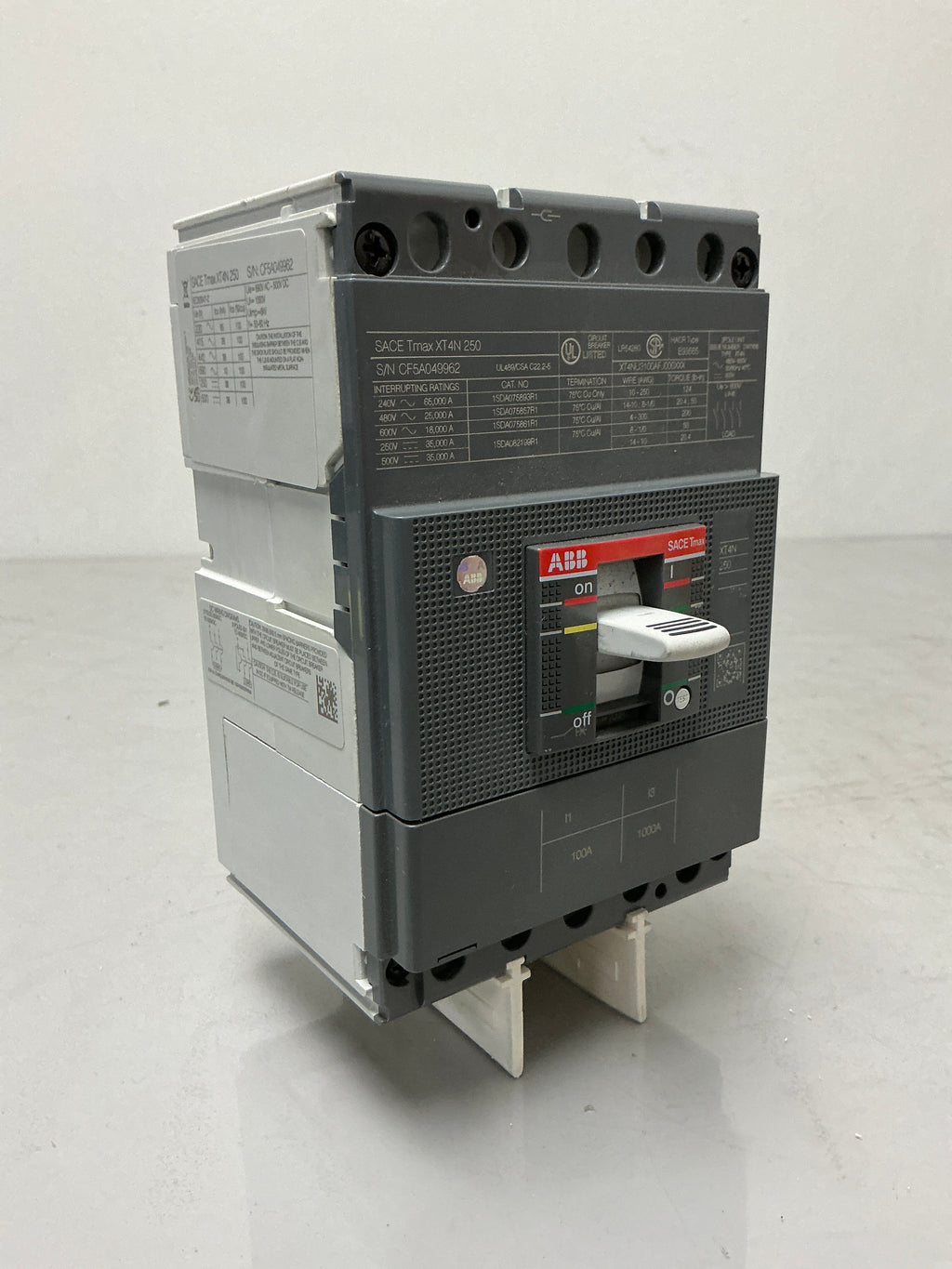 New ABB SACE TMAX XT4NU3100AF 3 Pole, 100 Amps, 600 Volts Circuit Breaker