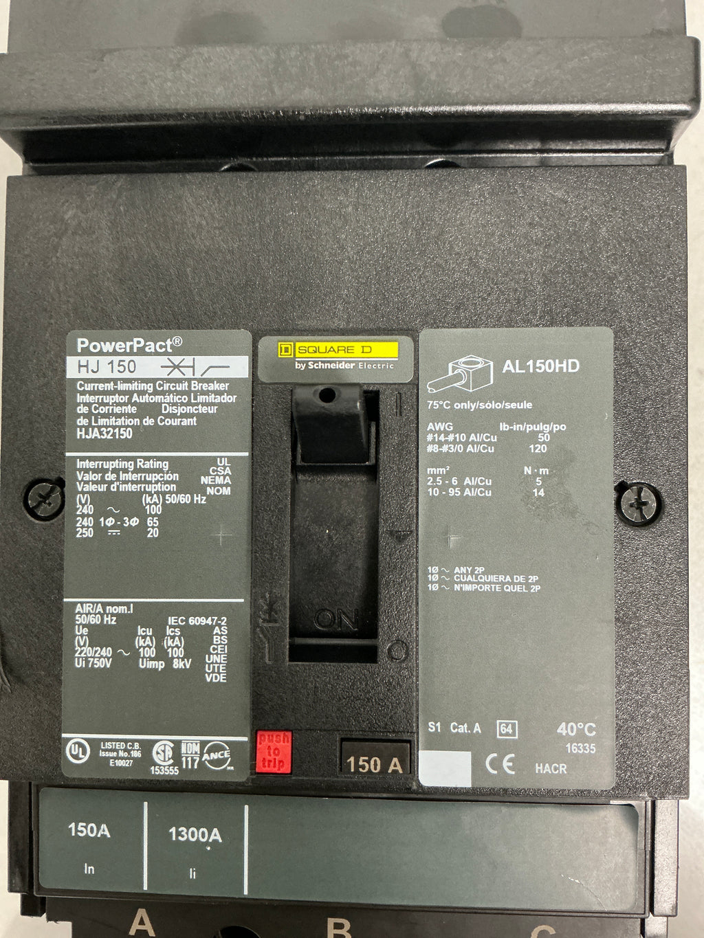 Used Square D HJA32150 3 Pole, 150 Amps, 240 Volts