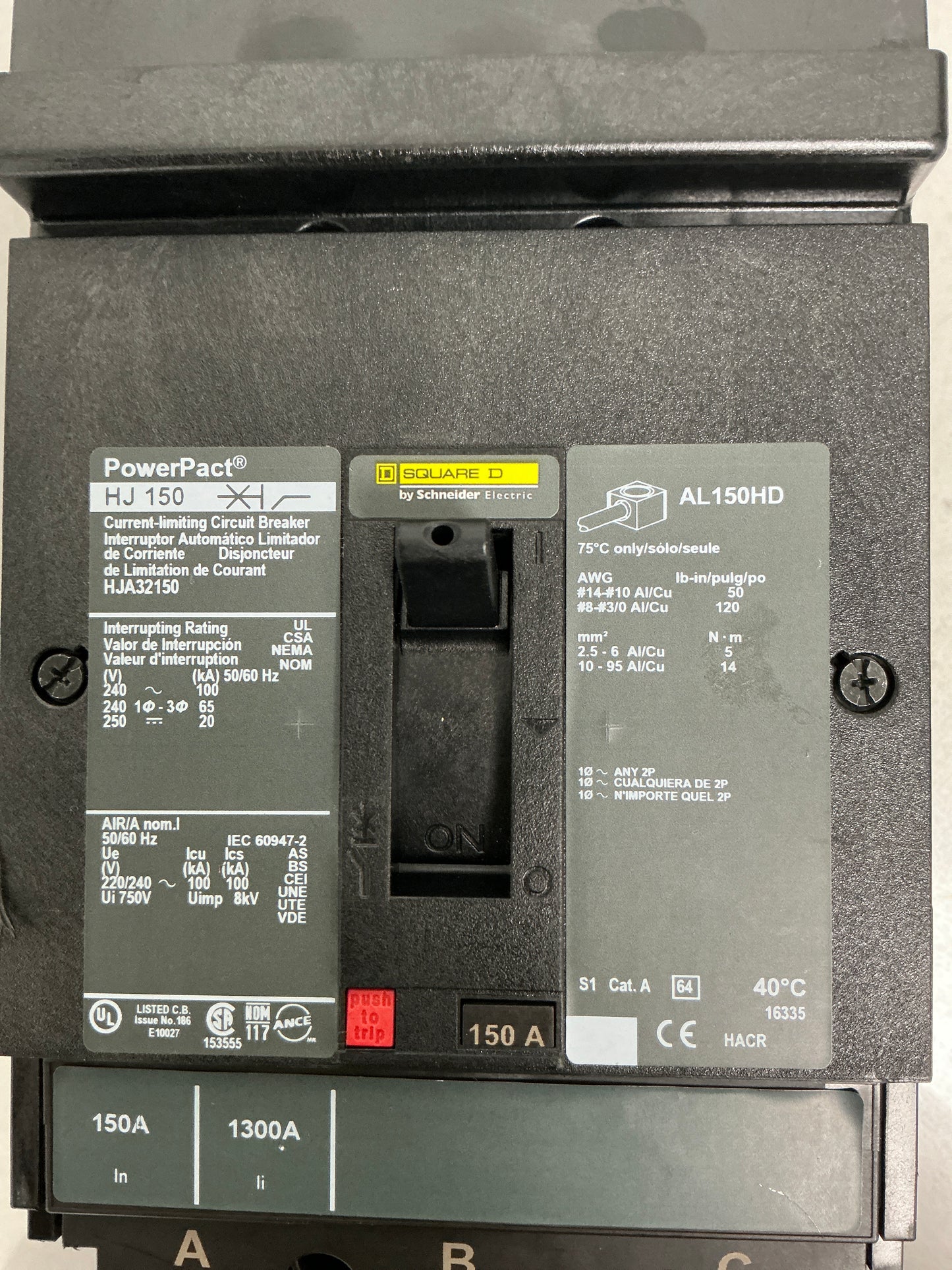 Used Square D HJA32150 3 Pole, 150 Amps, 240 Volts