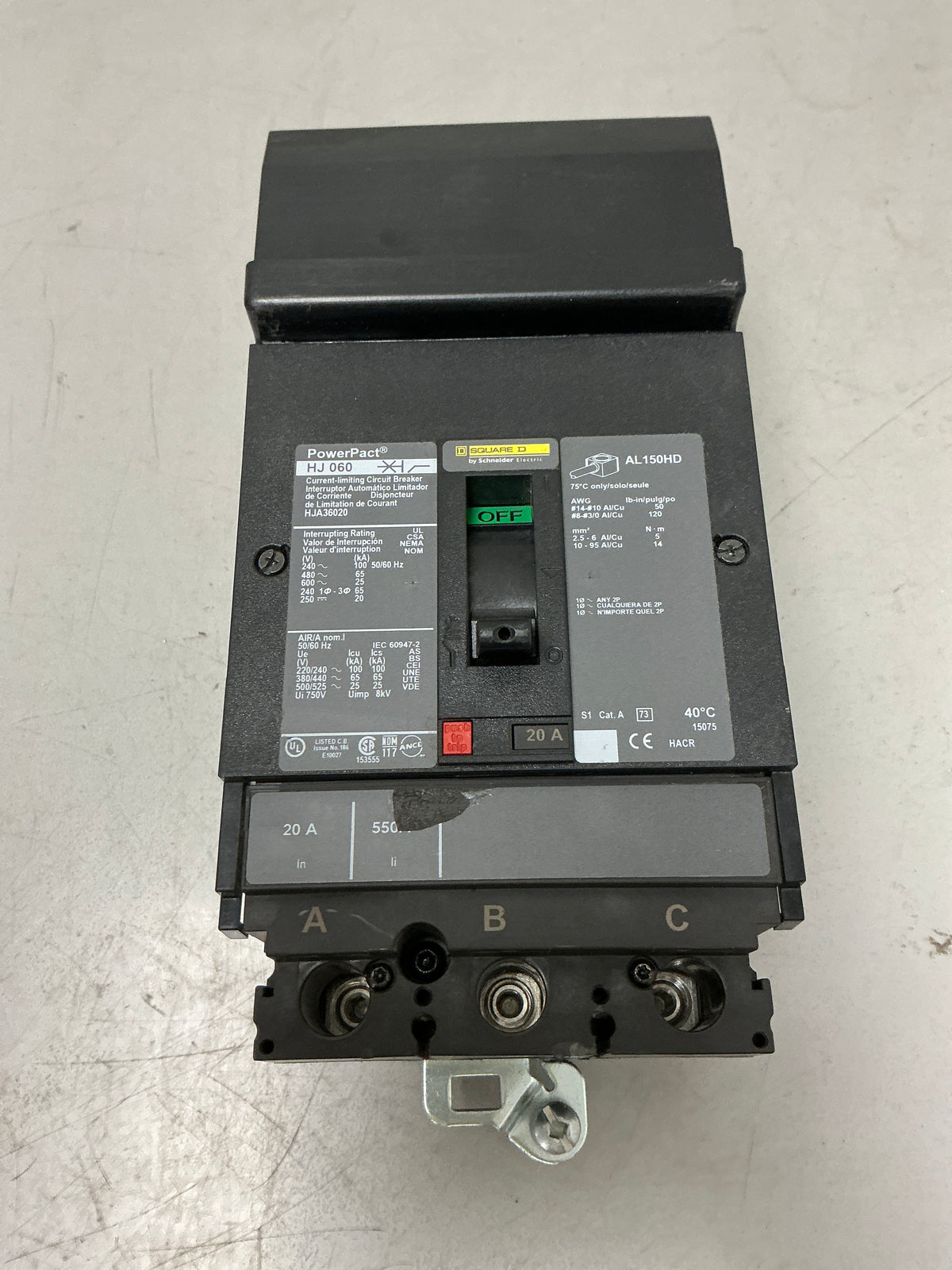 New Square D HJA36020 3 Pole, 20 Amps, 600 Volts Circuit Breaker
