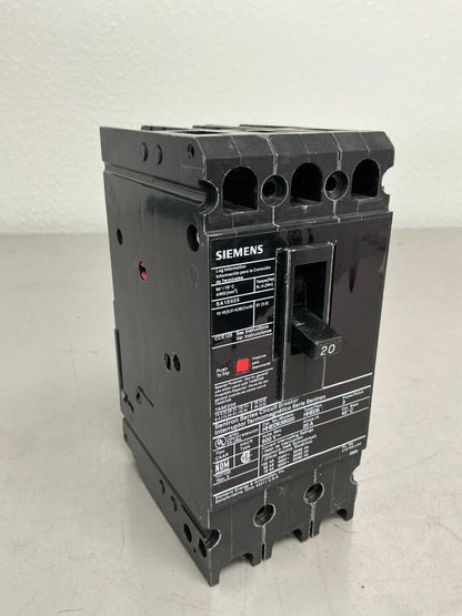 Used Siemens HHED63B020 3 Pole, 20 Amps, 600 Volts
