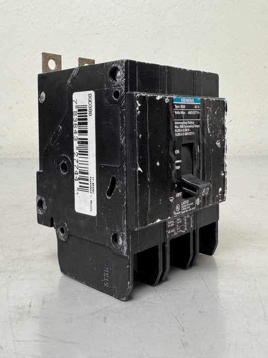 Used Siemens BQD380 80 Amp, 3 Pole, 480 Volt Breaker