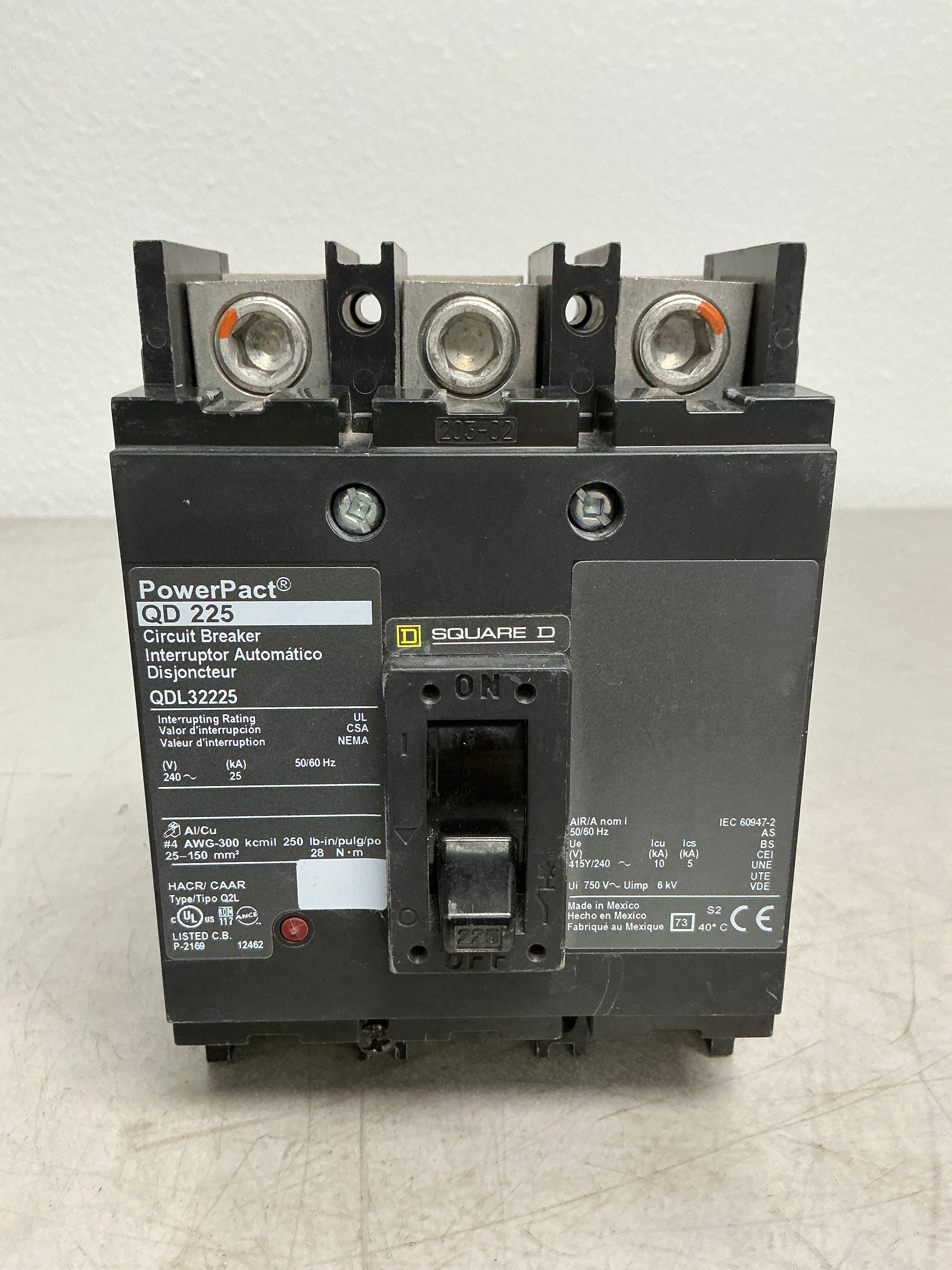 Used Square D QDL32225 3 Pole, 225 Amps Circuit Breaker
