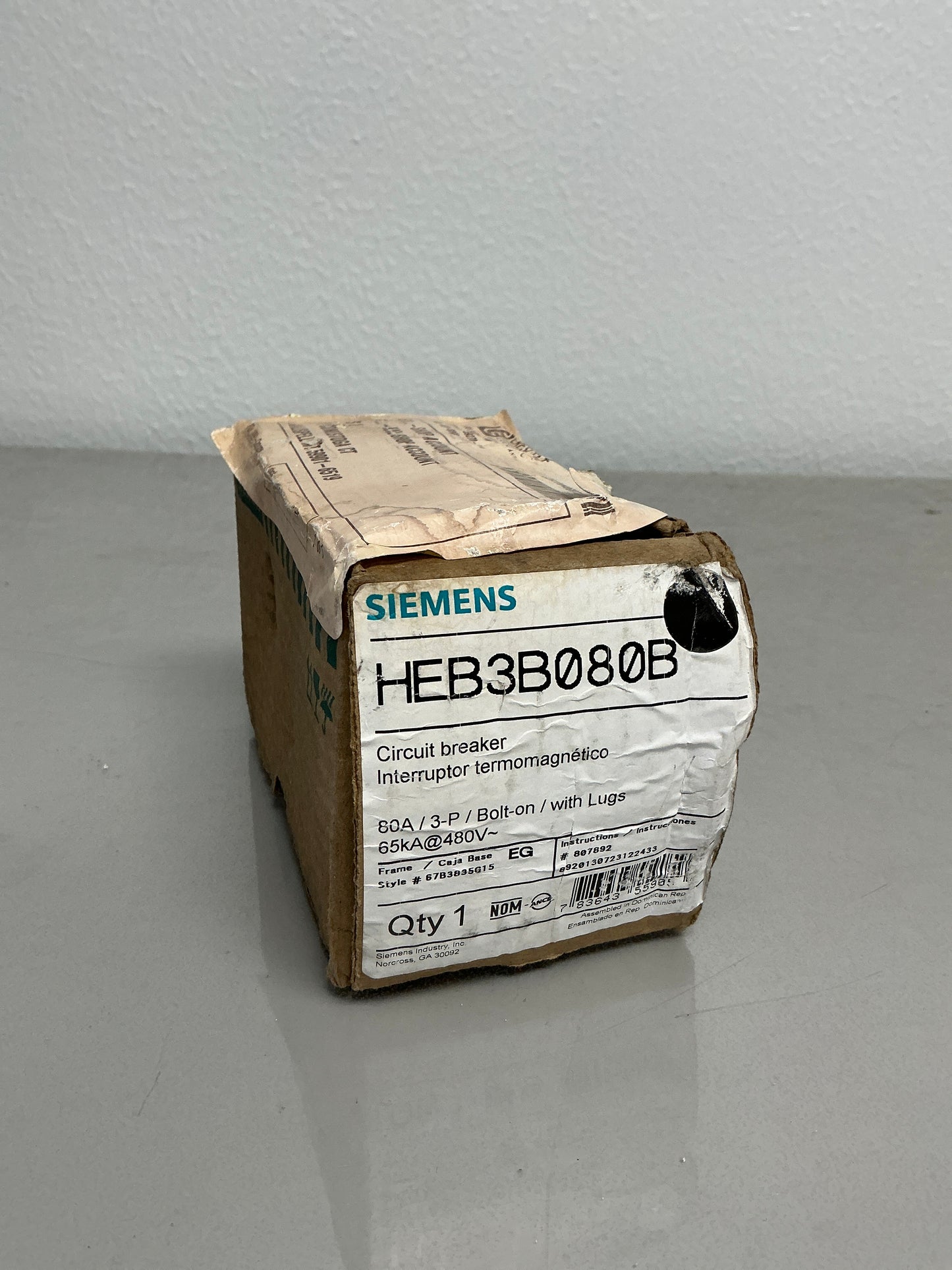 New Siemens HEB3B080B 80 Amps, 3 Pole, 480 Volts