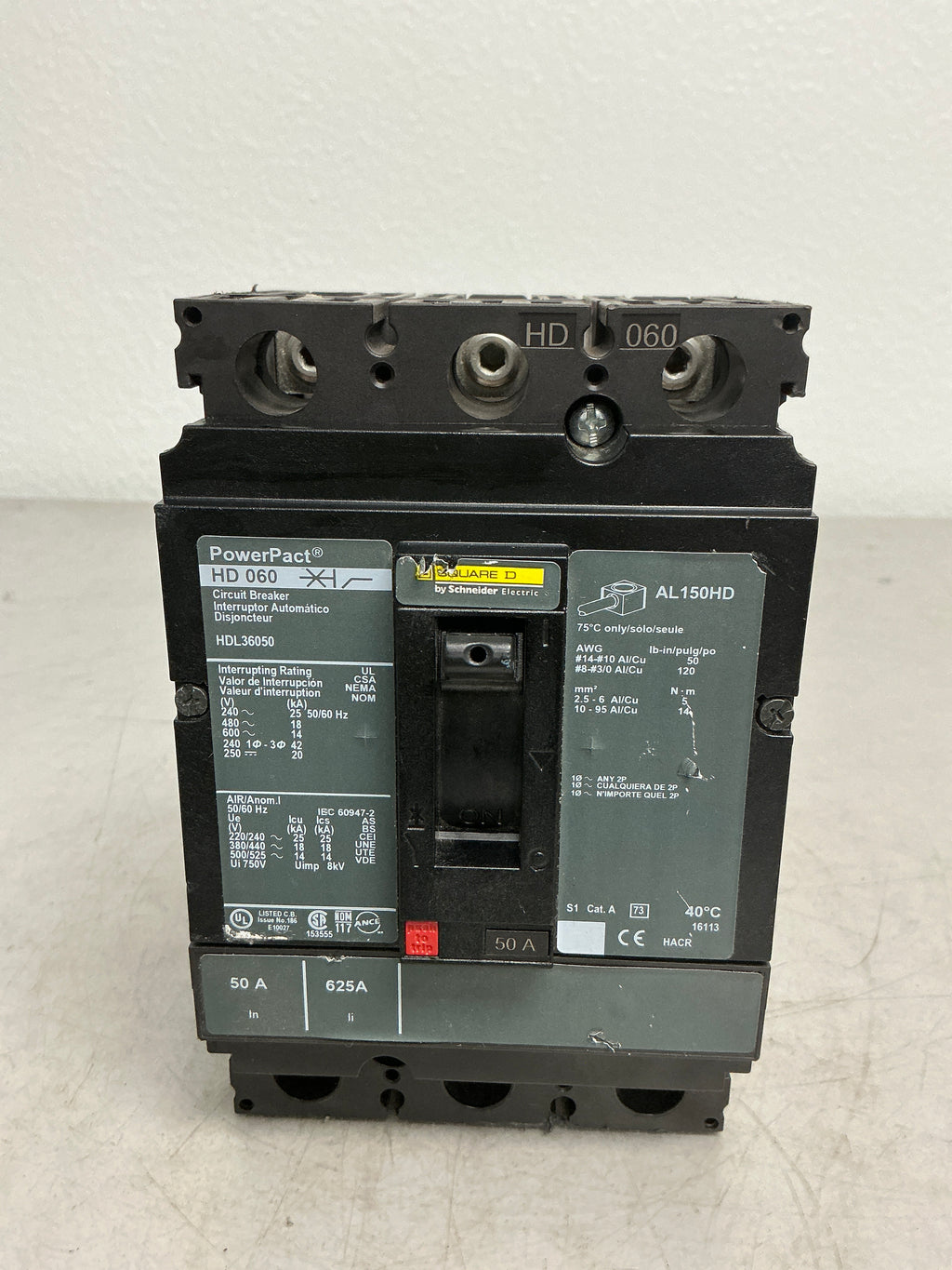 Used Square D HDL36050 3 Pole, 50 Amps, 480 Volts