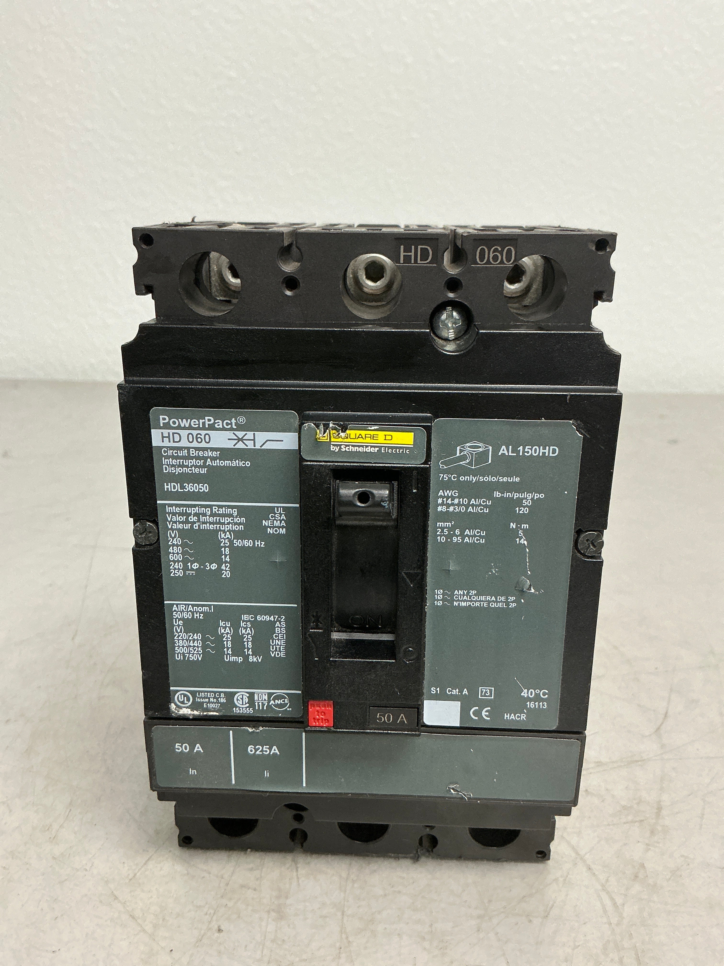 Used Square D HDL36050 3 Pole, 50 Amps, 480 Volts