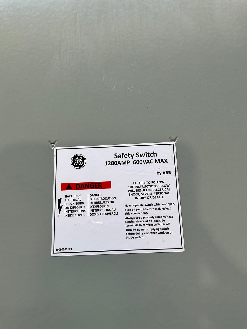 New GE TC36368 1200 Amp Non Fused. Indoor Electrical Disconnect