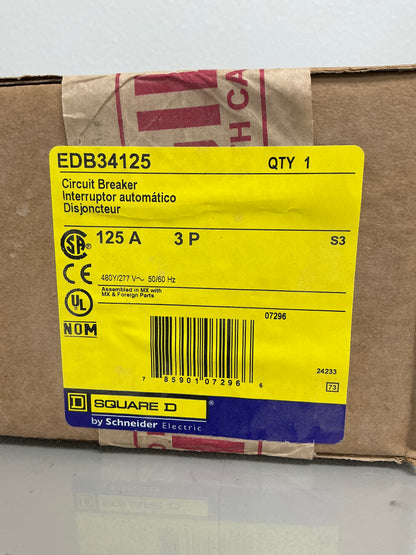 New Square D EDB34125 125 Amp, 3 Pole, 277/480 Volt