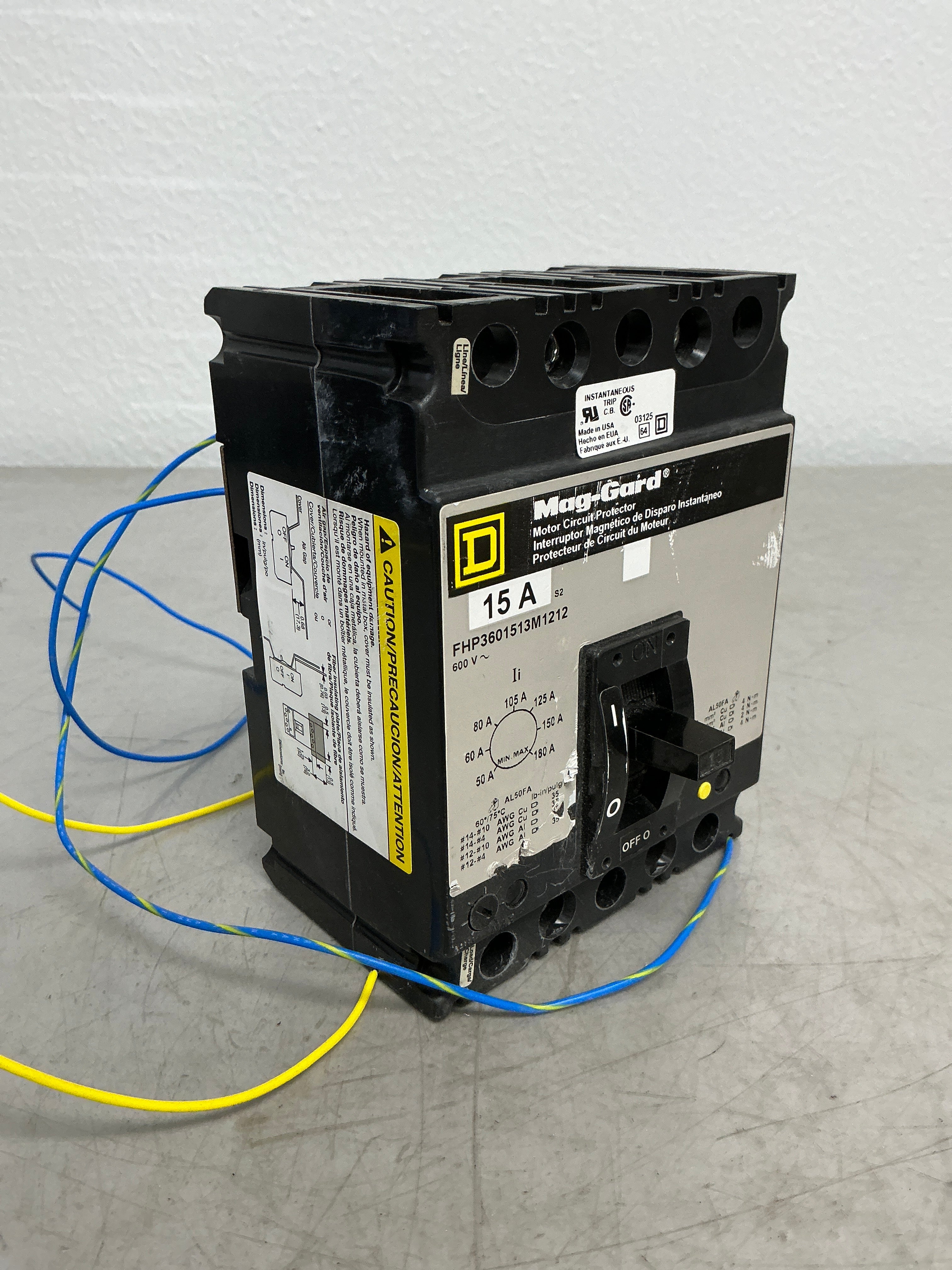 Used Square D FHP3601513M1212 3 Pole, 15 Amps, 480 Volts Circuit Breaker