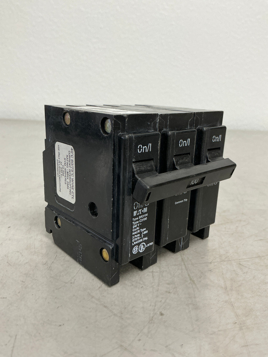 Used Eaton BR3100 3 Pole, 100 Amps, 240 Volts