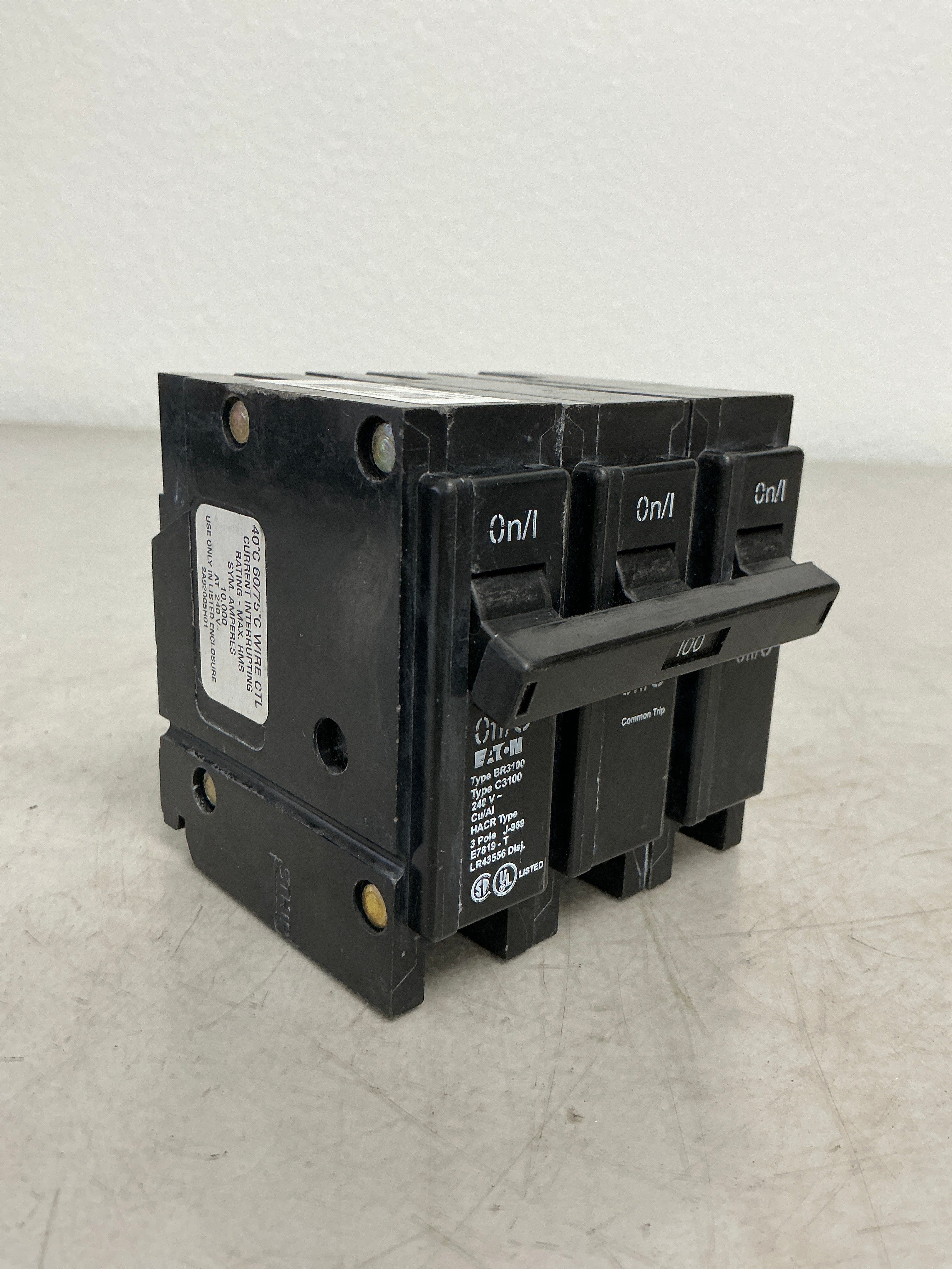 Used Eaton BR3100 3 Pole, 100 Amps, 240 Volts