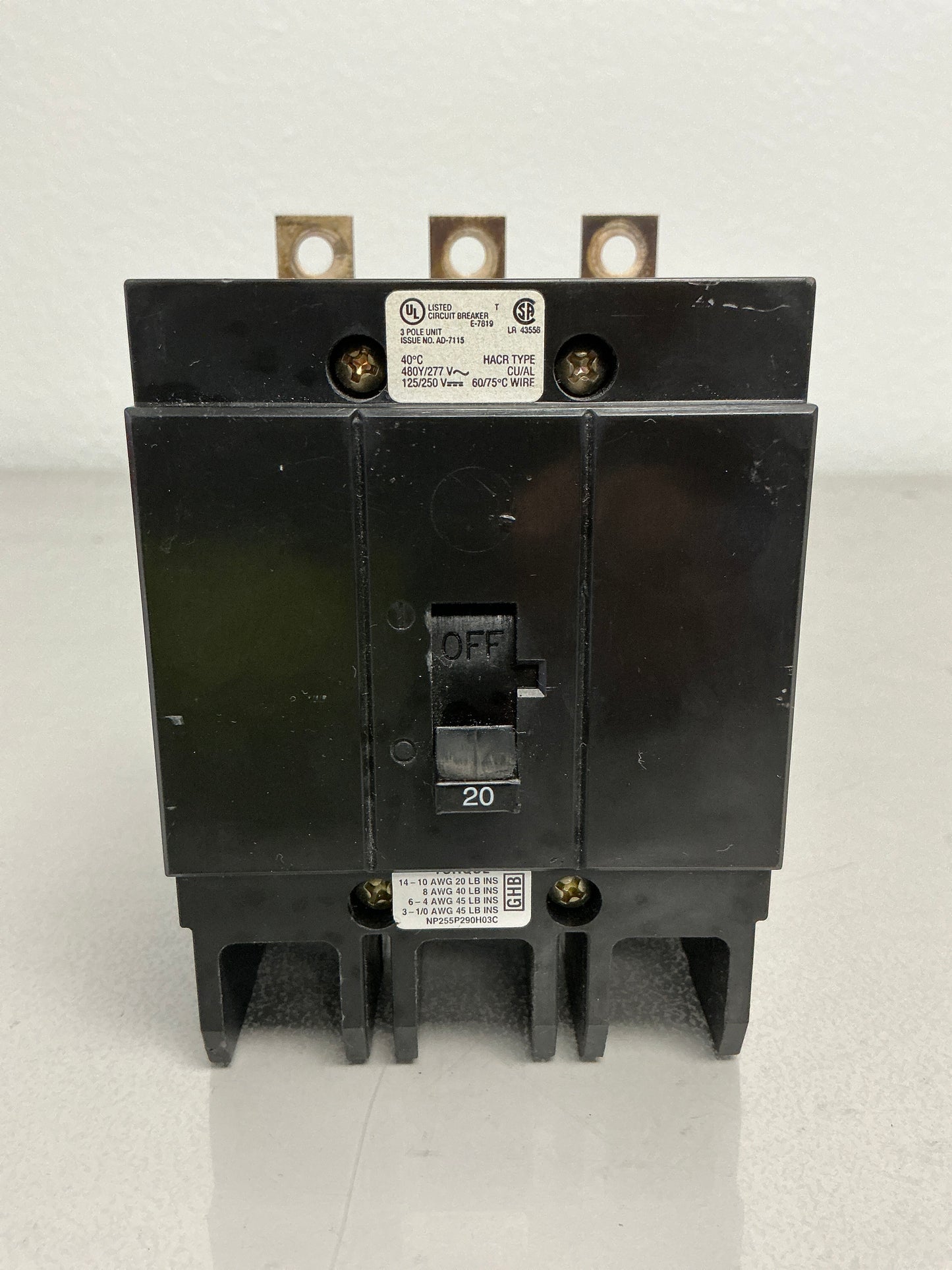 Used GHB3020 3 Pole, 20 Amps, 480 Volts