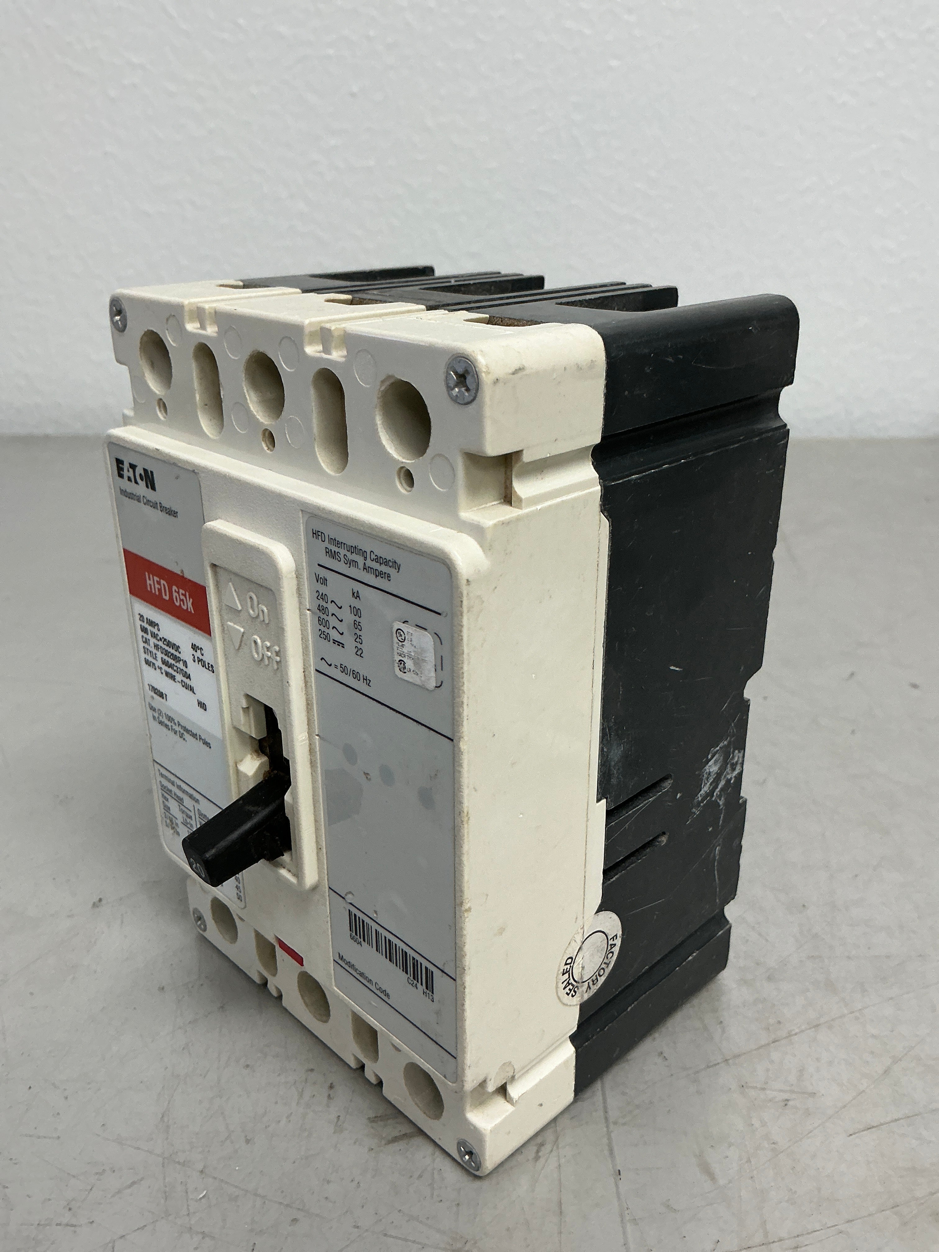 Used Eaton HFD3020BP10 3 Poles, 20 Amps, 600 Volts