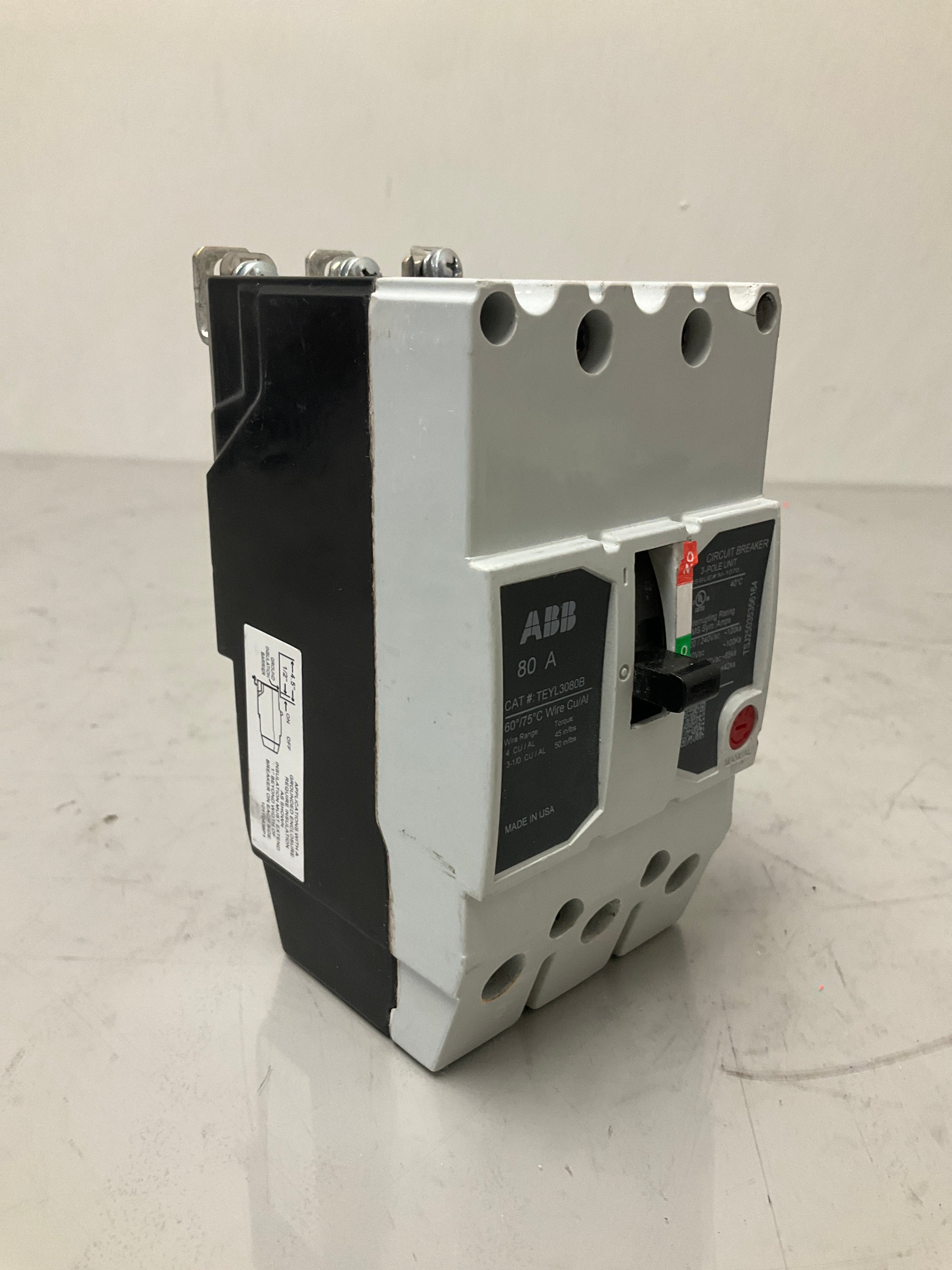 Used TEYL3080B 3 Pole, 80 Amps, 480 Volts Circuit Breaker