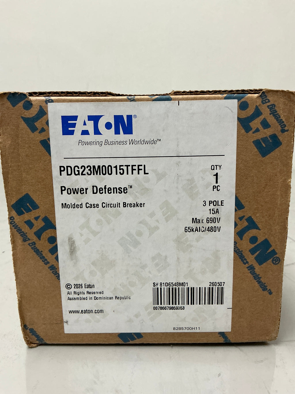 New Eaton PDG23M0015TFFL 3 Pole, 15 Amps, 480 Volts Circuit Breaker