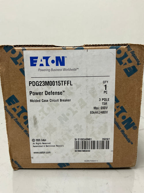 New Eaton PDG23M0015TFFL 3 Pole, 15 Amps, 480 Volts Circuit Breaker