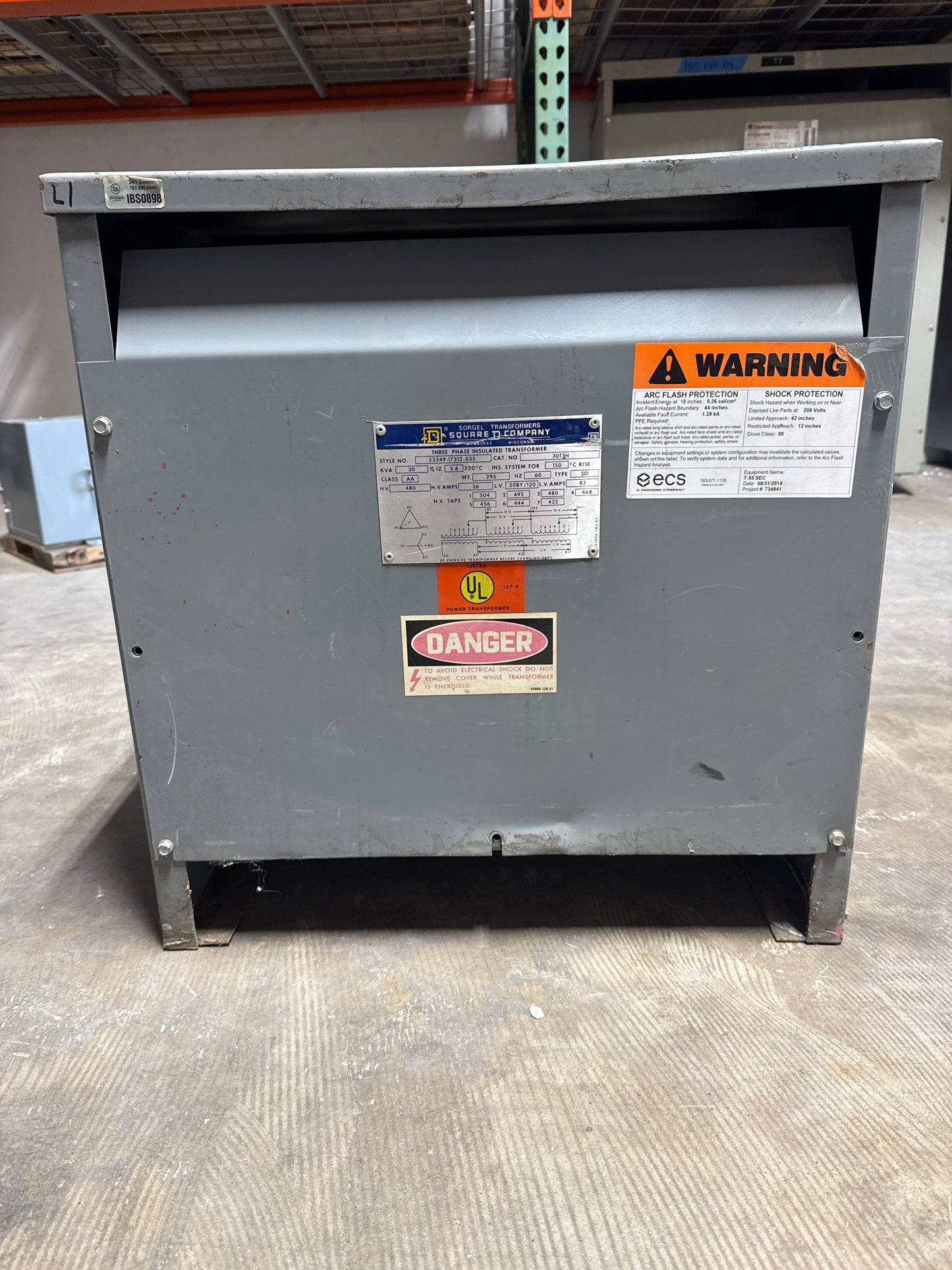 30 KVA Transformer, Primary 480, Seconday 208/120 Volts (item#t2)