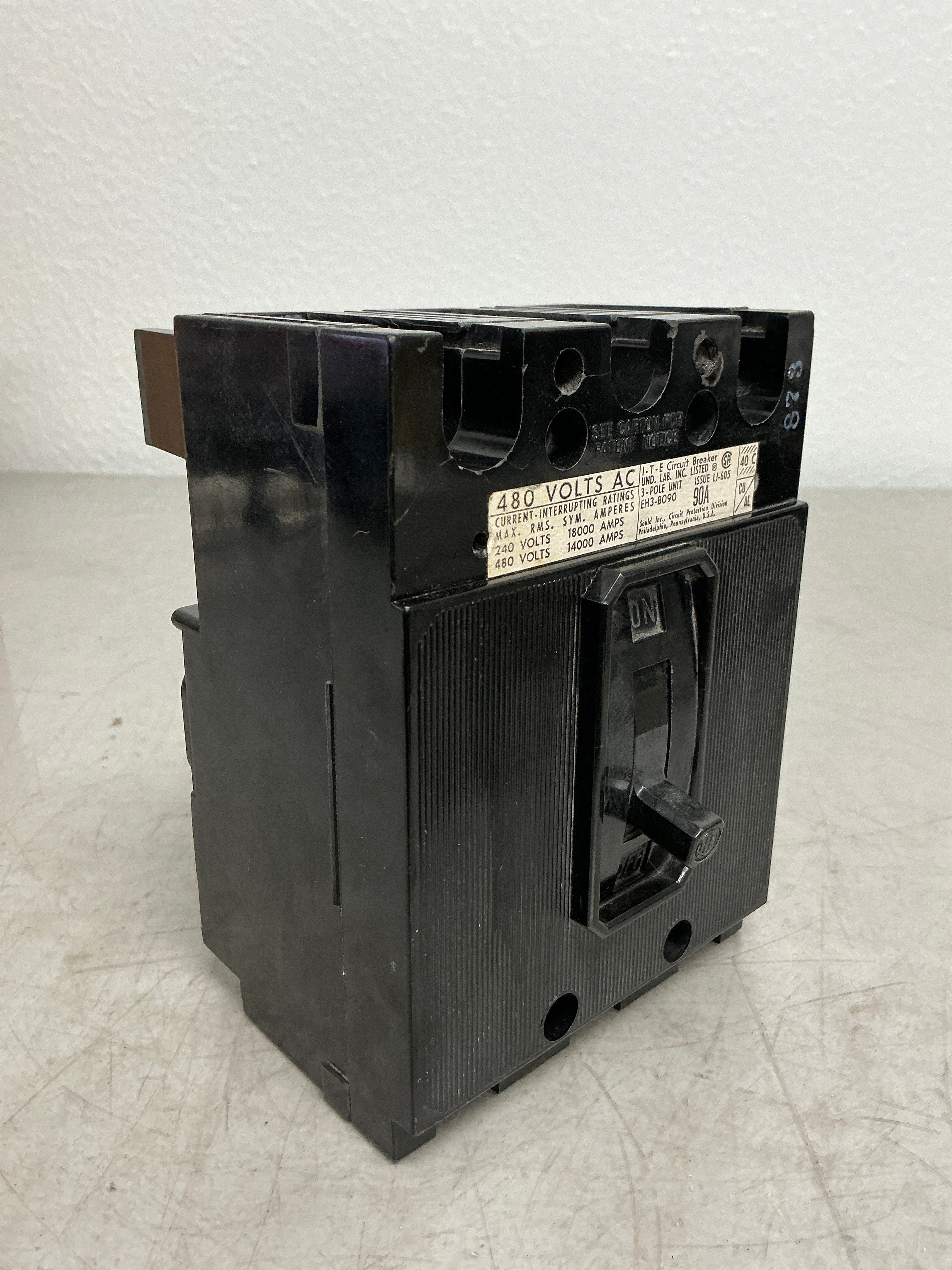 Used EH3-B090 3 Pole, 90 Amps, 480 Volts Circuit Breaker