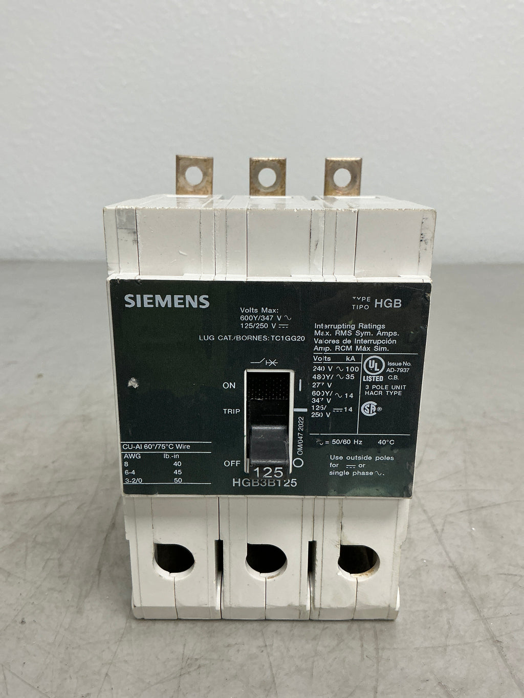 Used Siemens HGB3B125 3 Pole, 125 Amps, 480 Volts