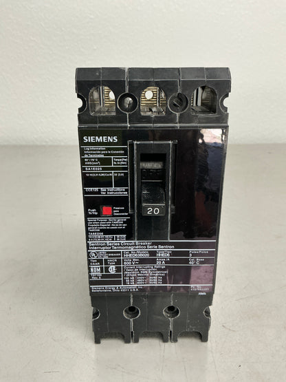 Used Siemens HHED63B020 3 Pole, 20 Amps, 600 Volts