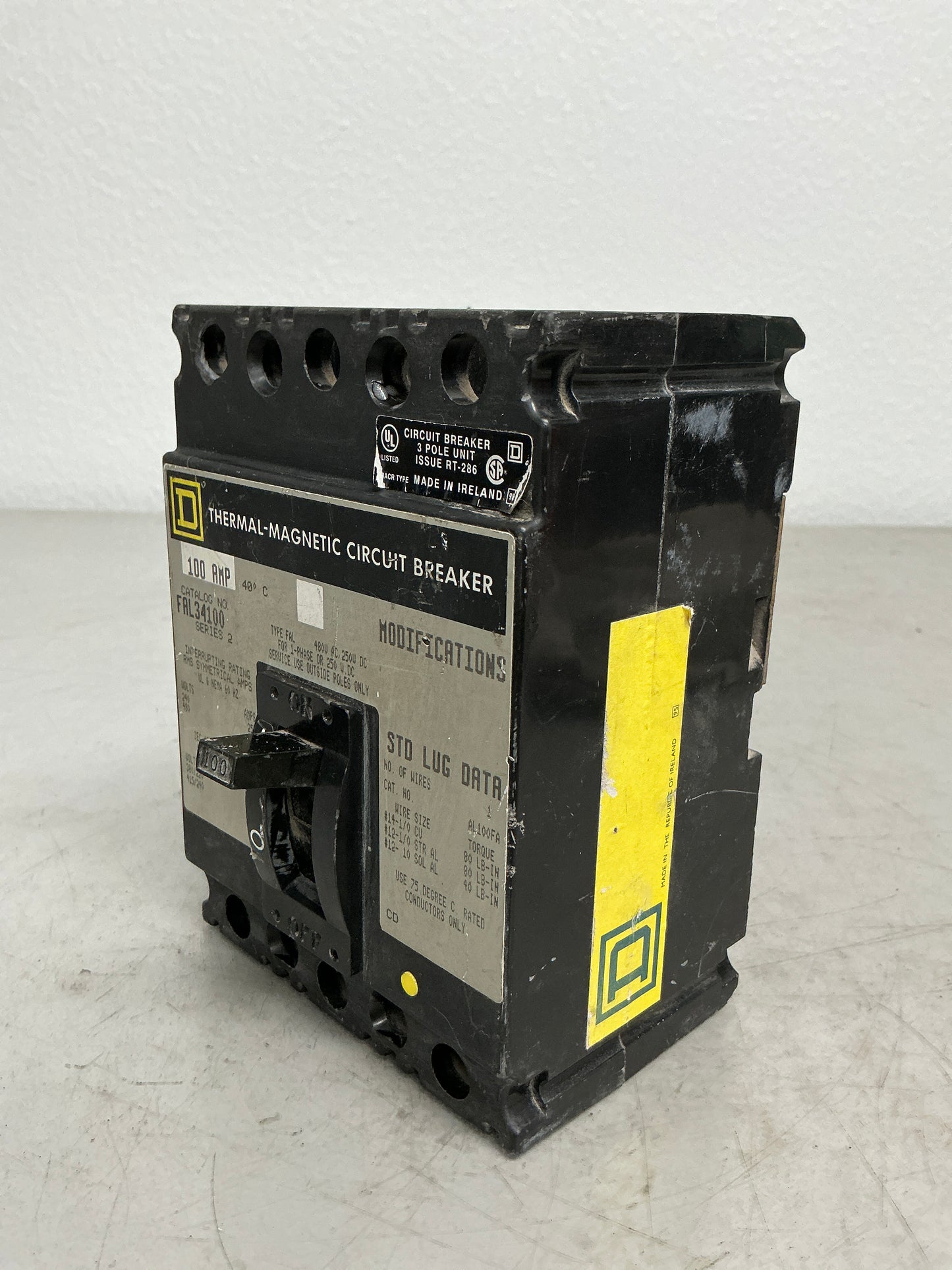 Used Square D FAL34100 3 Pole, 100 Amps Circuit Breaker