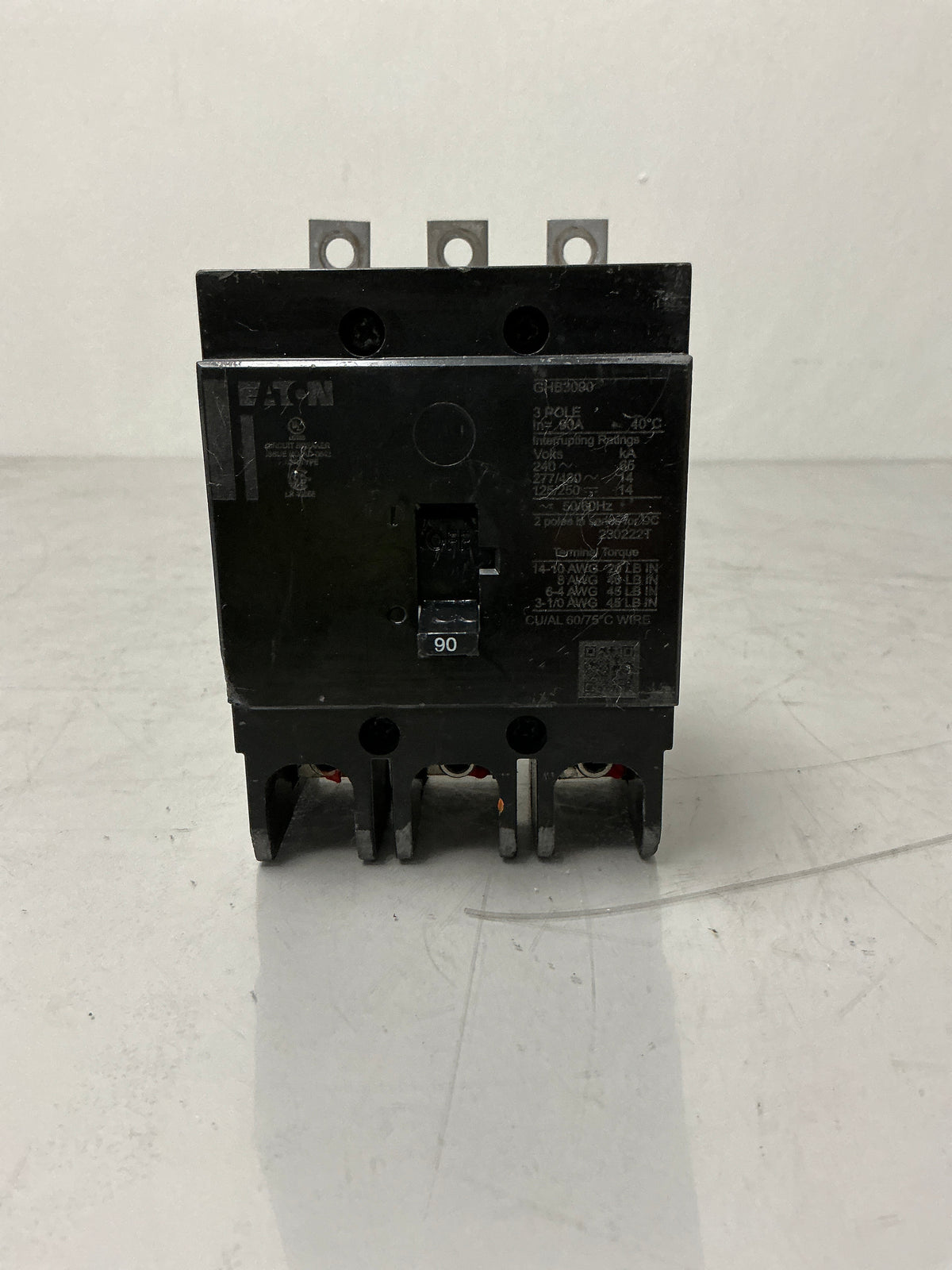 Used Eaton GHB3090 3Pole, 90Amps, 480 Volts Circuit Breaker